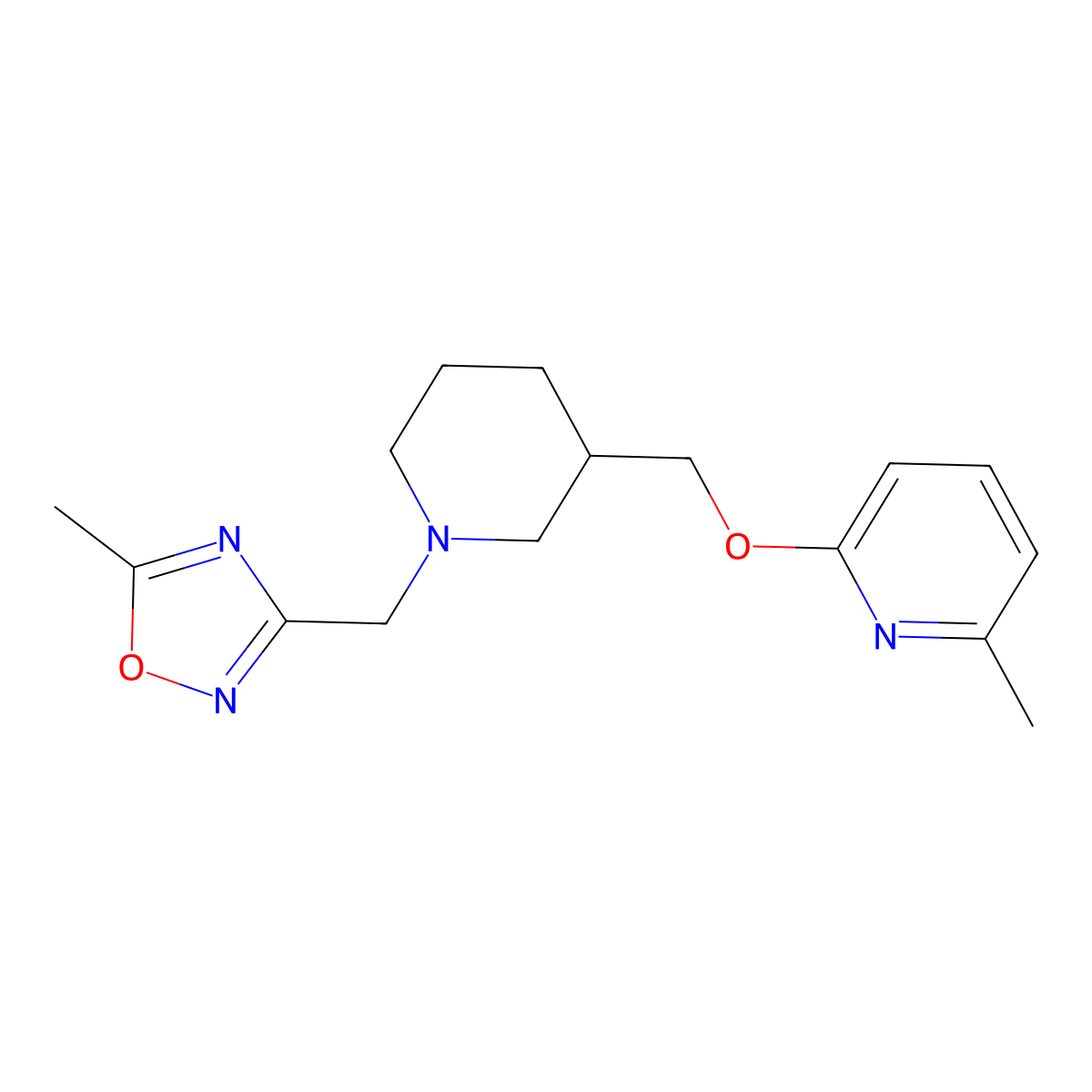 2-Methyl-6-({1-[(5-methyl-1,2,4-oxadiazol-3-yl)methyl]piperidin-3-yl}methoxy)pyridine molecular structure, CAS 2415524-43-3