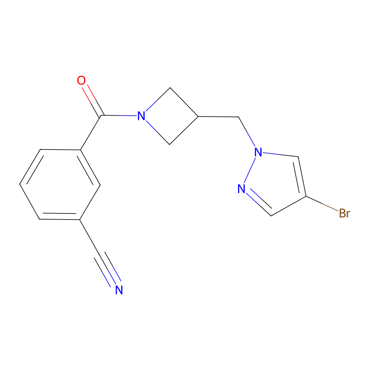 3-{3-[(4-bromo-1H-pyrazol-1-yl)methyl]azetidine-1-carbonyl}benzonitrile molecular structure, CAS 2415524-44-4