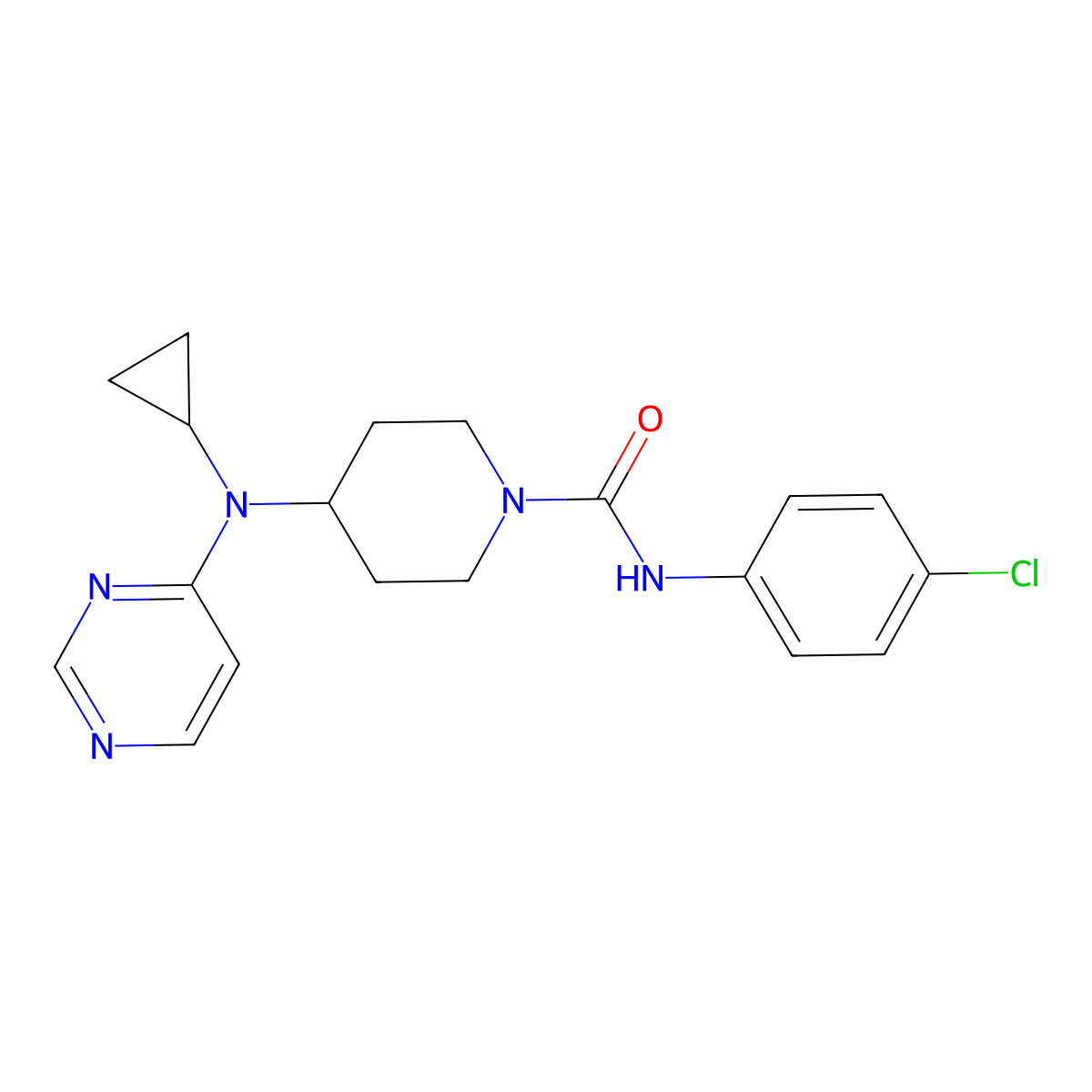 N-(4-Chlorophenyl)-4-[cyclopropyl(pyrimidin-4-yl)amino]piperidine-1-carboxamide molecular structure, CAS 2415524-53-5