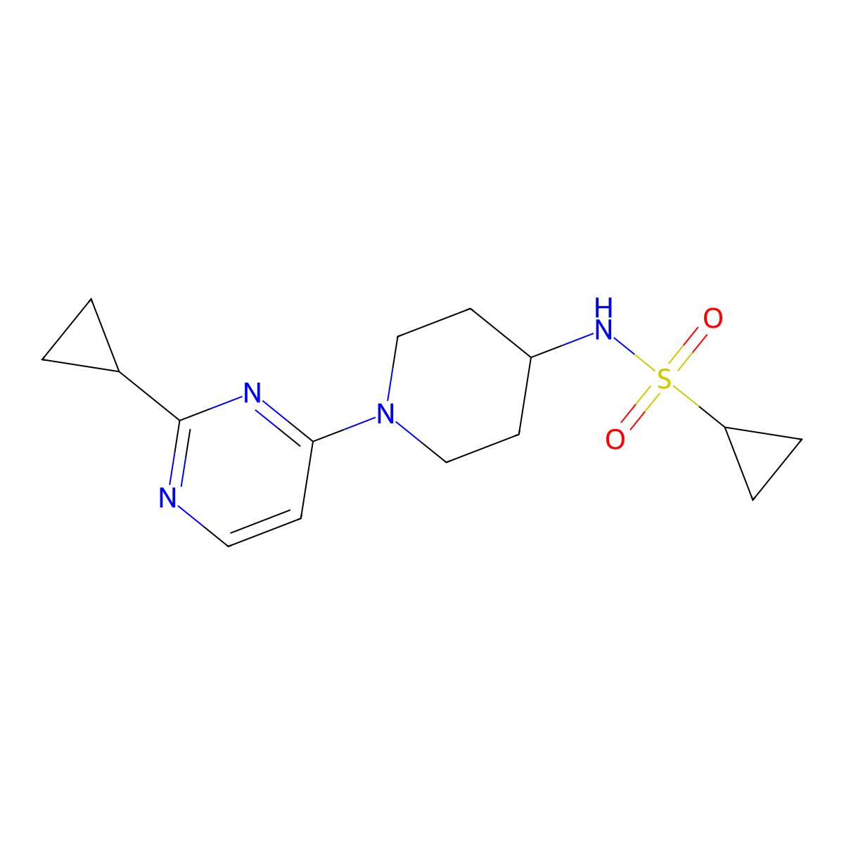 N-[1-(2-Cyclopropylpyrimidin-4-yl)piperidin-4-yl]cyclopropanesulfonamide molecular structure, CAS 2415524-56-8