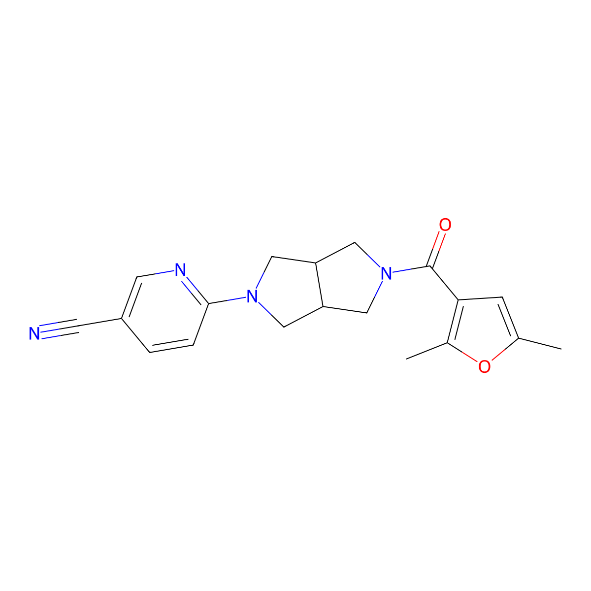 6-[5-(2,5-Dimethylfuran-3-carbonyl)-octahydropyrrolo[3,4-c]pyrrol-2-yl]pyridine-3-carbonitrile molecular structure, CAS 2415524-61-5