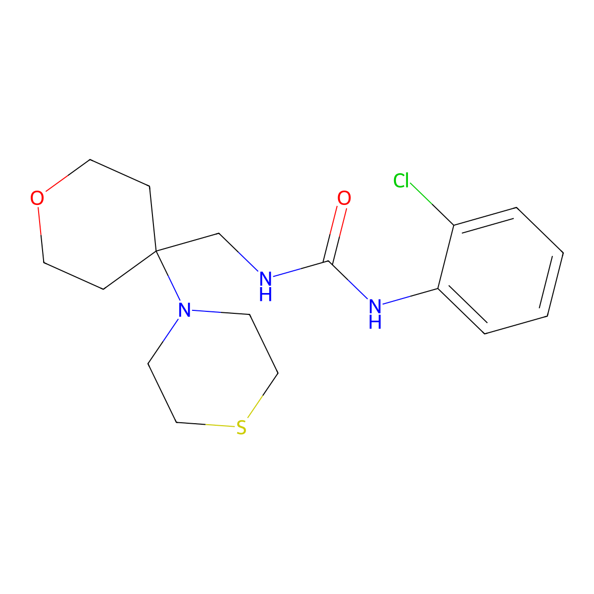 1-(2-Chlorophenyl)-3-{[4-(thiomorpholin-4-yl)oxan-4-yl]methyl}urea molecular structure, CAS 2415524-63-7