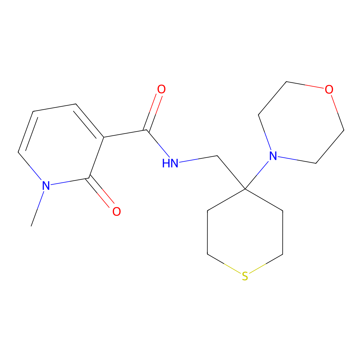 1-methyl-N-{[4-(morpholin-4-yl)thian-4-yl]methyl}-2-oxo-1,2-dihydropyridine-3-carboxamide molecular structure, CAS 2415524-66-0