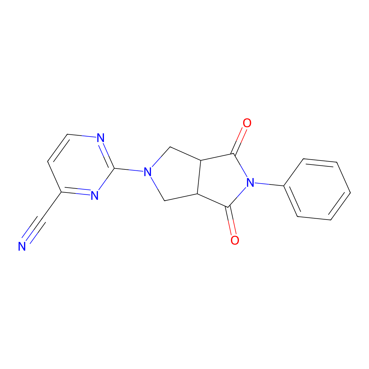 2-{4,6-Dioxo-5-phenyl-octahydropyrrolo[3,4-c]pyrrol-2-yl}pyrimidine-4-carbonitrile molecular structure, CAS 2415524-67-1