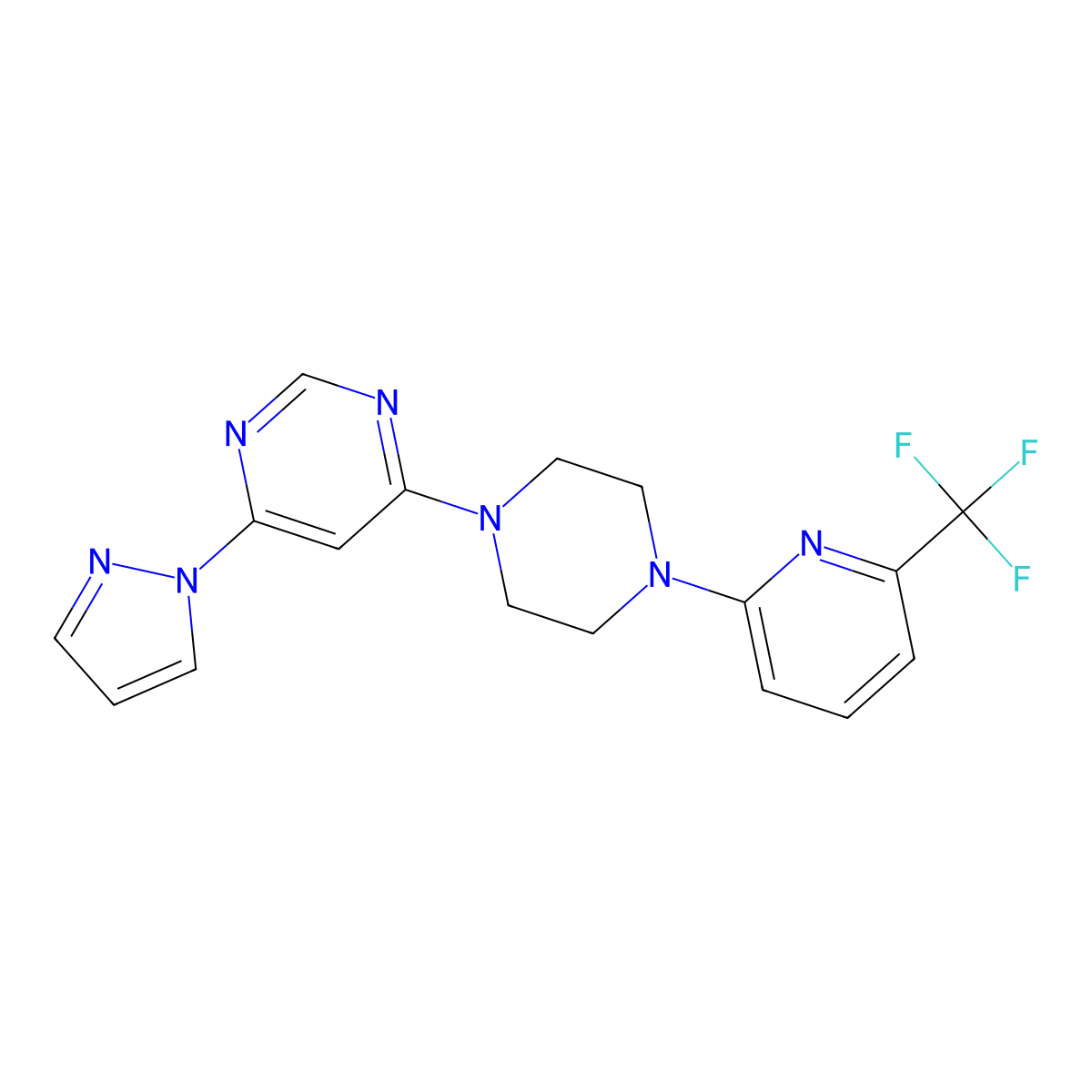 4-(1H-pyrazol-1-yl)-6-{4-[6-(trifluoromethyl)pyridin-2-yl]piperazin-1-yl}pyrimidine molecular structure, CAS 2415524-69-3