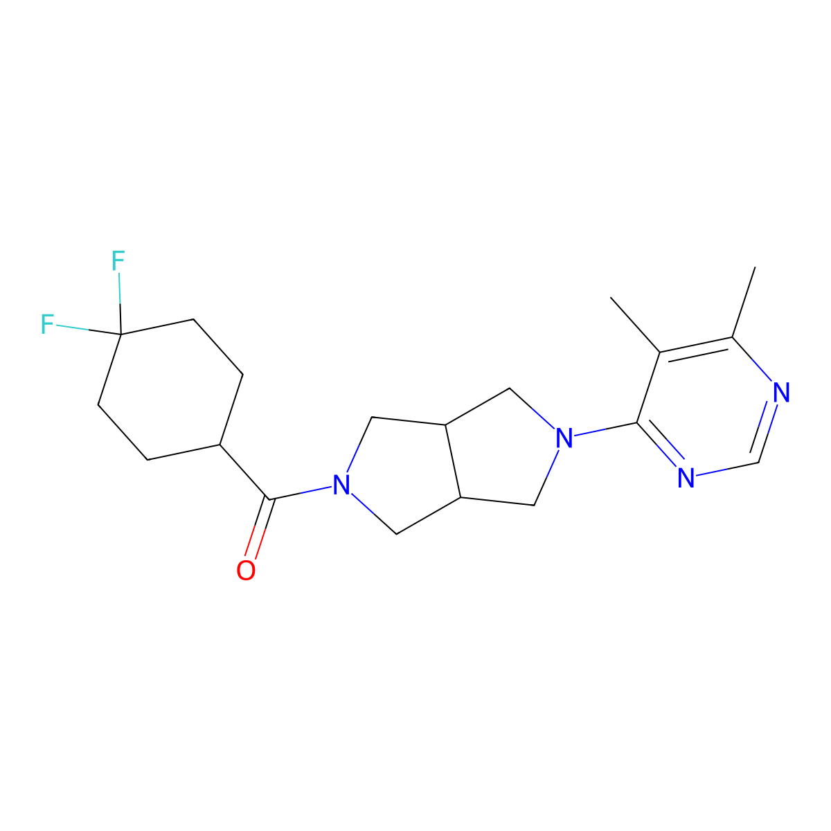 4-[5-(4,4-Difluorocyclohexanecarbonyl)-octahydropyrrolo[3,4-c]pyrrol-2-yl]-5,6-dimethylpyrimidine molecular structure, CAS 2415524-72-8