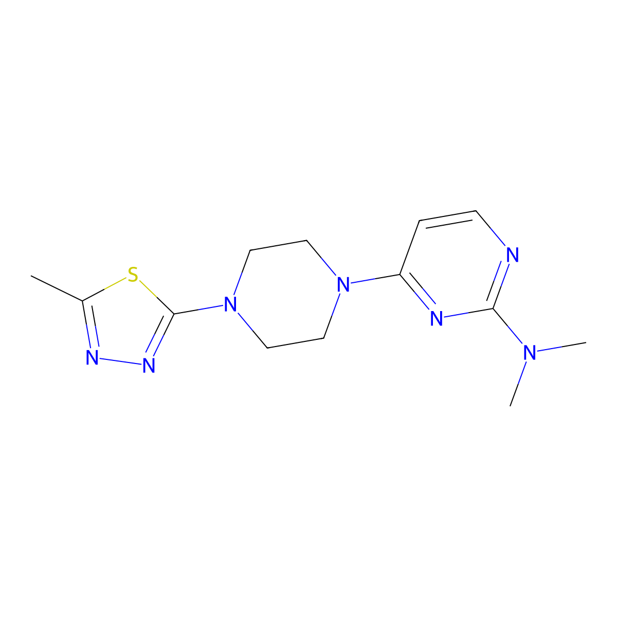N,N-Dimethyl-4-[4-(5-methyl-1,3,4-thiadiazol-2-yl)piperazin-1-yl]pyrimidin-2-amine molecular structure, CAS 2415524-77-3