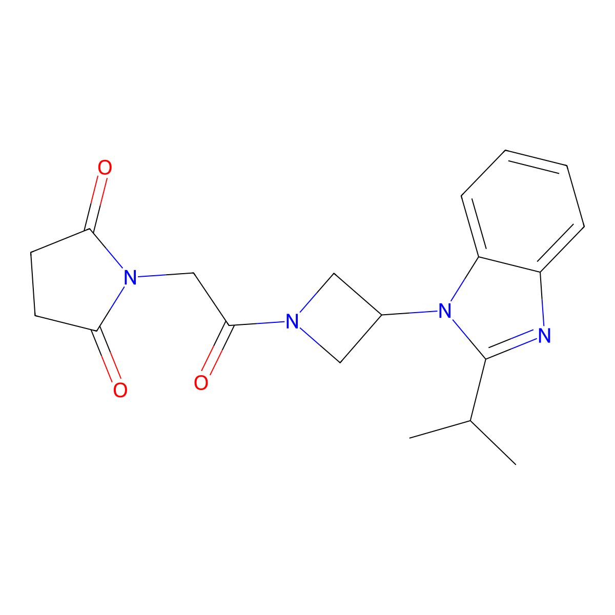 1-(2-oxo-2-{3-[2-(propan-2-yl)-1H-1,3-benzodiazol-1-yl]azetidin-1-yl}ethyl)pyrrolidine-2,5-dione molecular structure, CAS 2415524-79-5