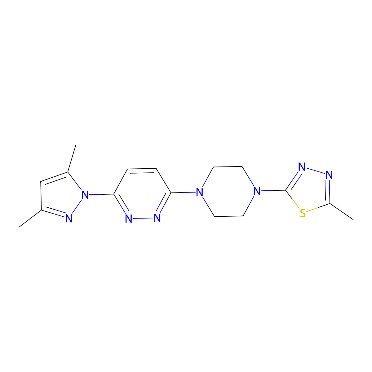 3-(3,5-dimethyl-1H-pyrazol-1-yl)-6-[4-(5-methyl-1,3,4-thiadiazol-2-yl)piperazin-1-yl]pyridazine molecular structure, CAS 2415524-80-8