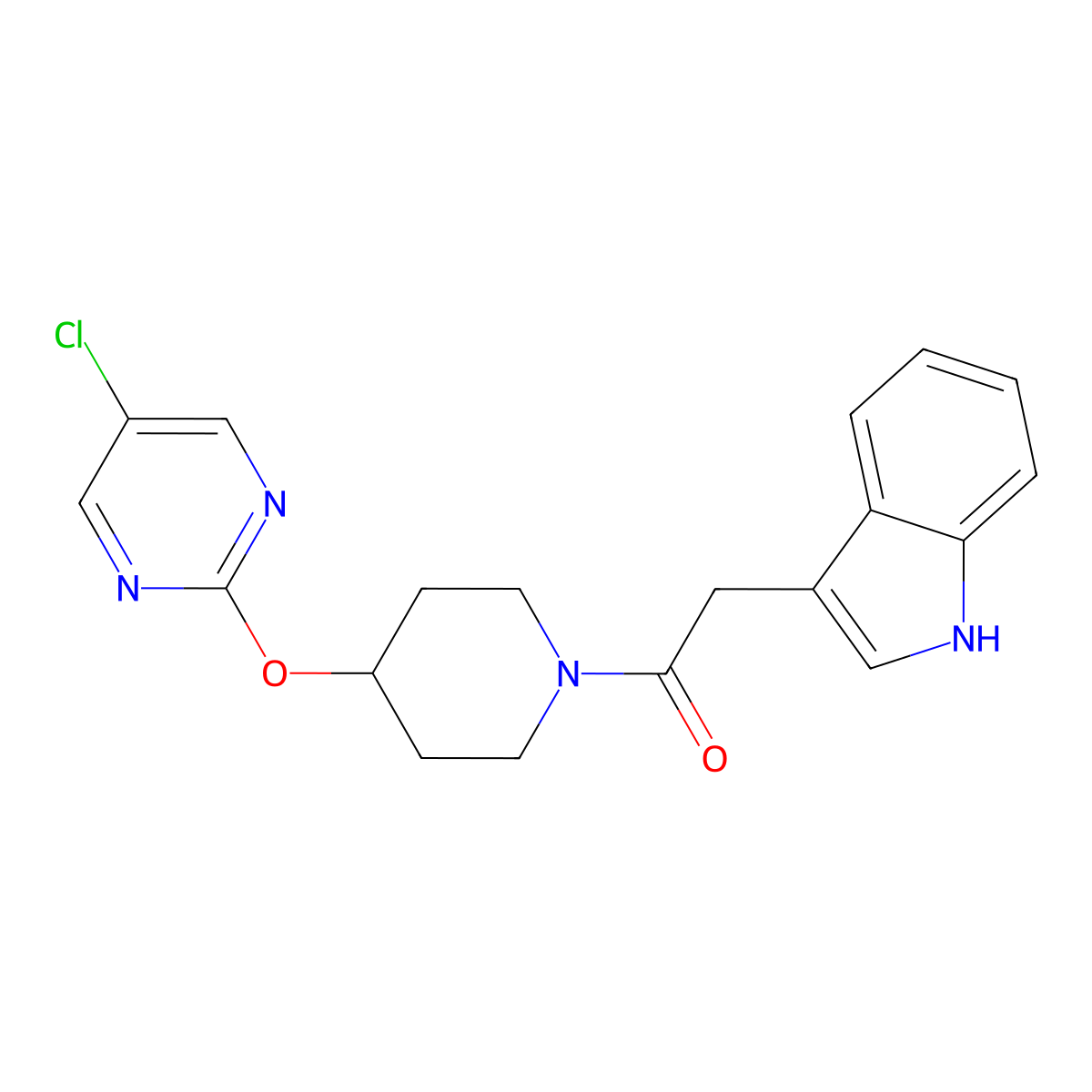 1-{4-[(5-chloropyrimidin-2-yl)oxy]piperidin-1-yl}-2-(1H-indol-3-yl)ethan-1-one molecular structure, CAS 2415524-83-1
