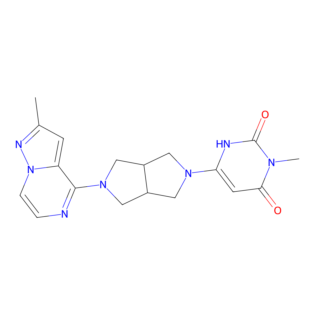 3-Methyl-6-(5-{2-methylpyrazolo[1,5-a]pyrazin-4-yl}-octahydropyrrolo[3,4-c]pyrrol-2-yl)-1,2,3,4-tetrahydropyrimidine-2,4-dione molecular structure, CAS 2415524-87-5