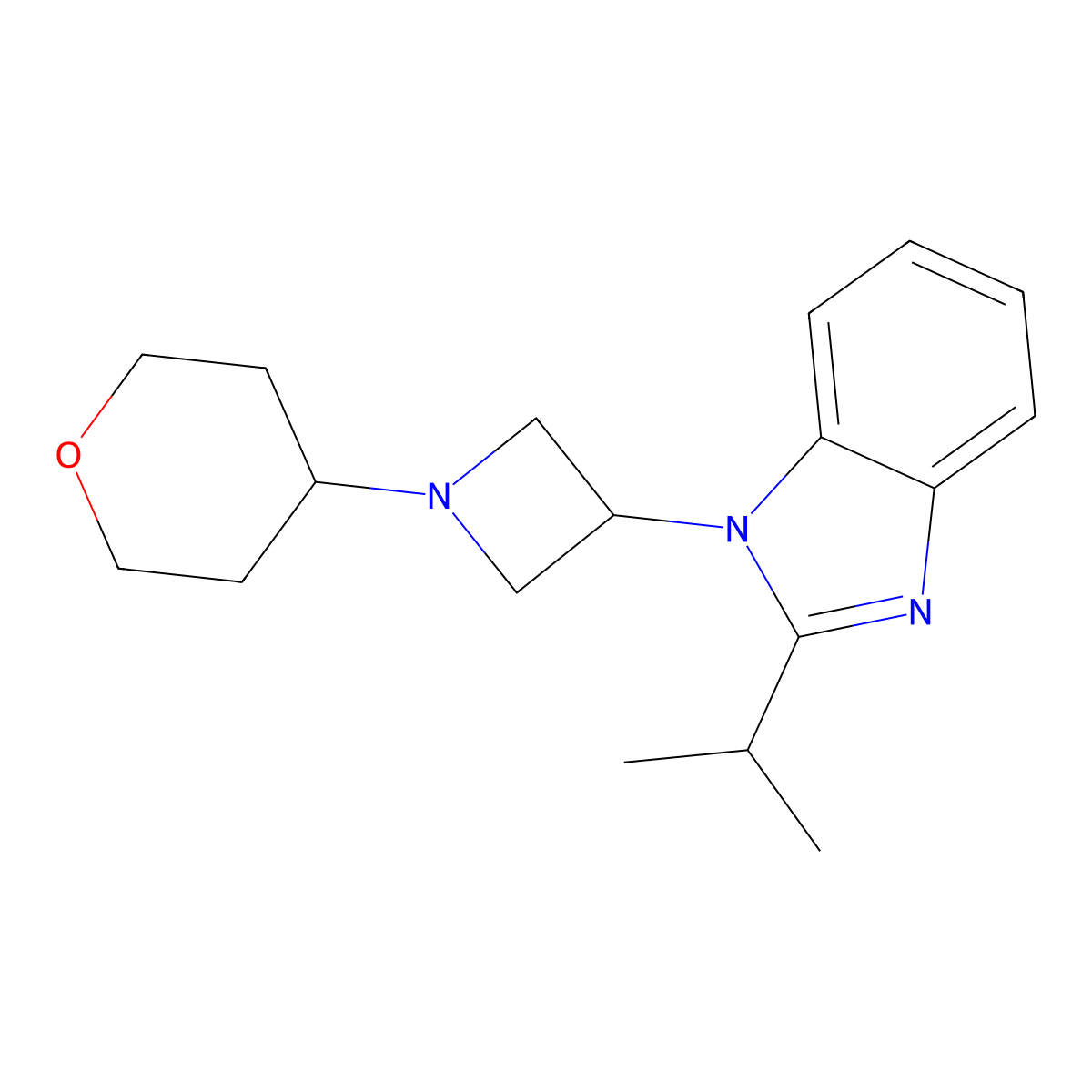1-[1-(oxan-4-yl)azetidin-3-yl]-2-(propan-2-yl)-1H-1,3-benzodiazole molecular structure, CAS 2415524-91-1