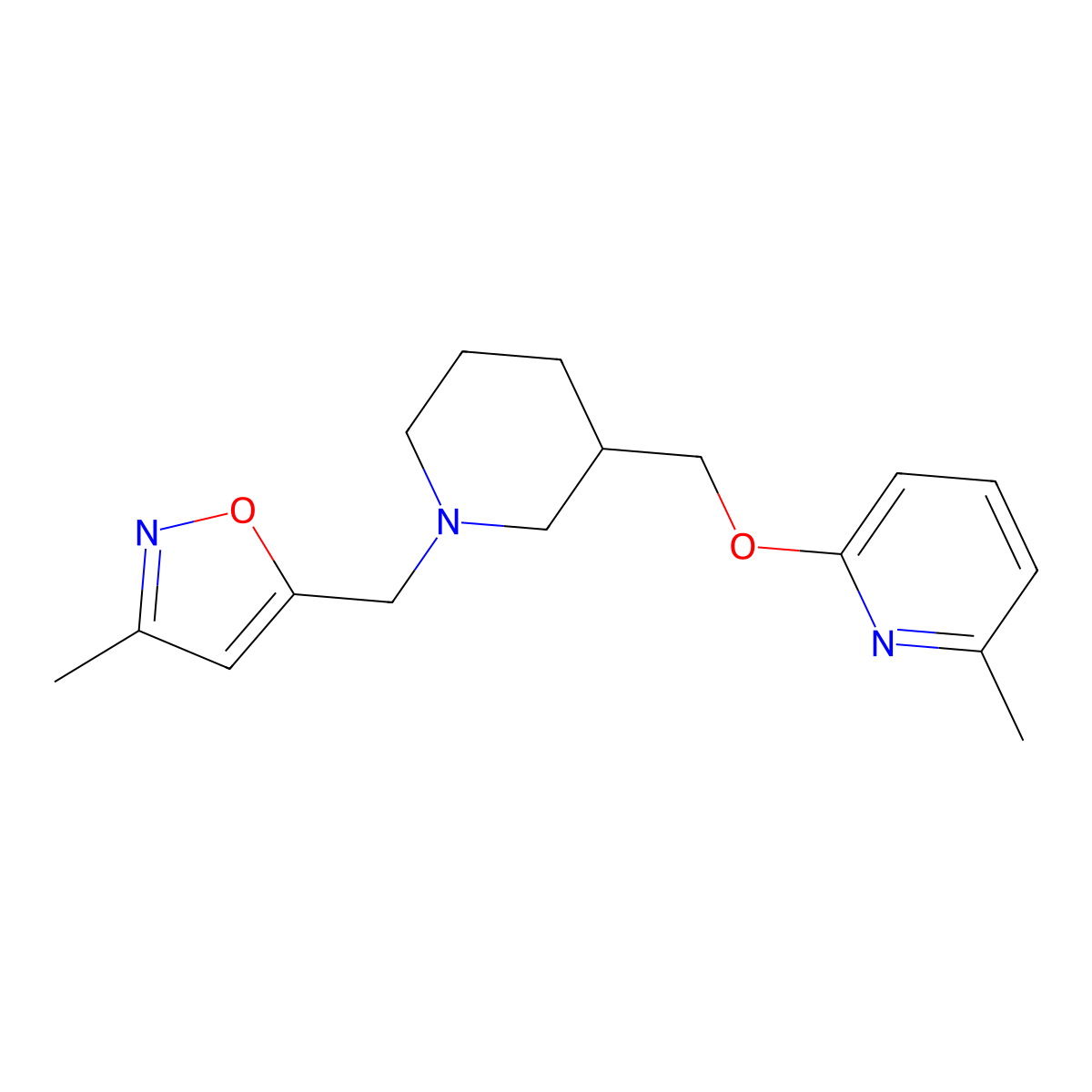 2-Methyl-6-({1-[(3-methyl-1,2-oxazol-5-yl)methyl]piperidin-3-yl}methoxy)pyridine molecular structure, CAS 2415524-95-5