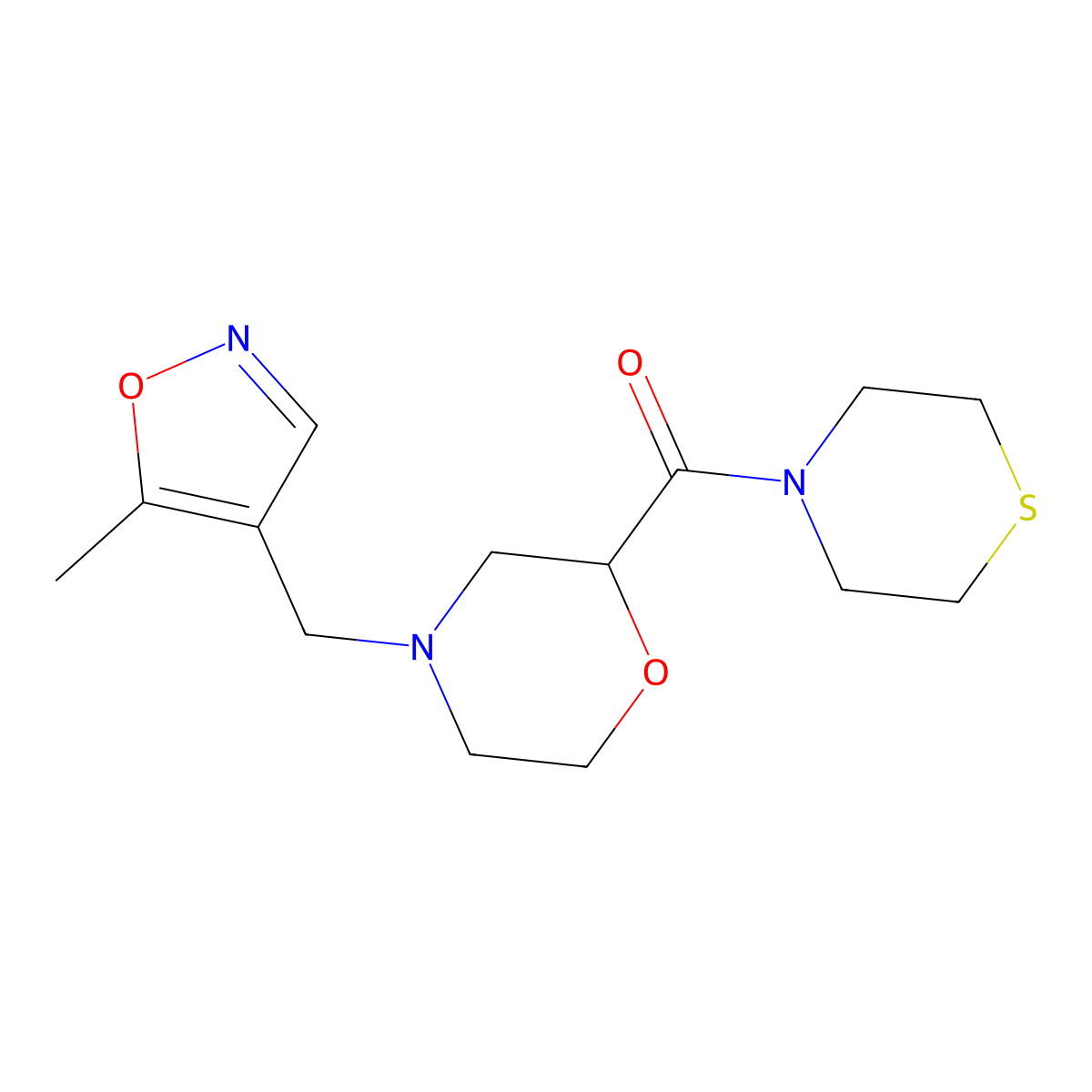 4-[(5-Methyl-1,2-oxazol-4-yl)methyl]-2-(thiomorpholine-4-carbonyl)morpholine molecular structure, CAS 2415524-98-8