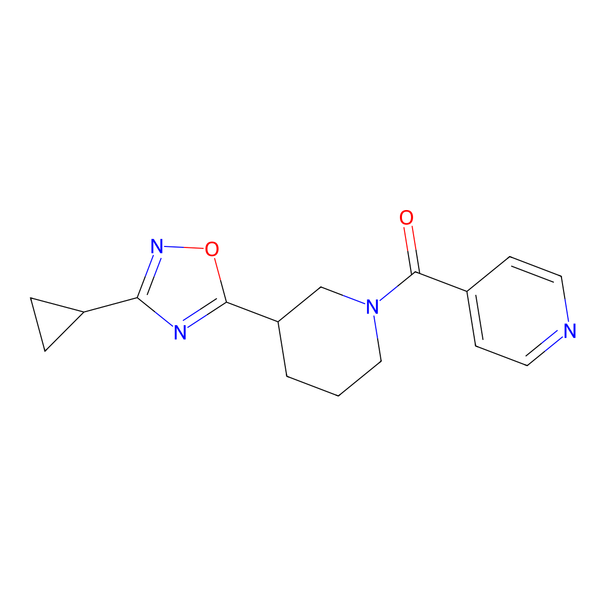 4-[3-(3-Cyclopropyl-1,2,4-oxadiazol-5-yl)piperidine-1-carbonyl]pyridine molecular structure, CAS 2415525-01-6