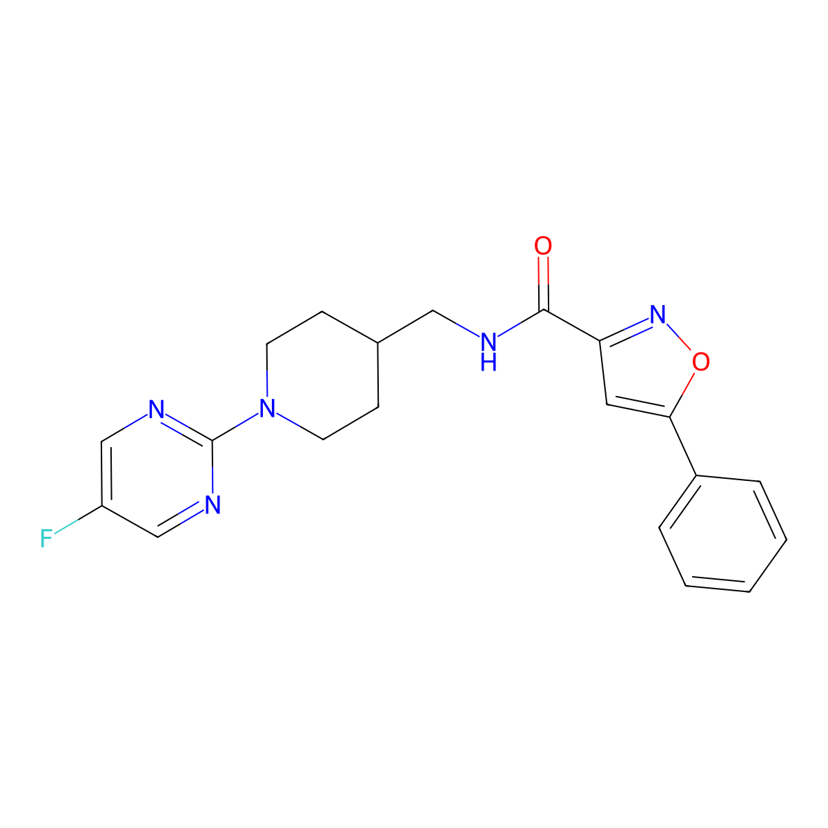 N-{[1-(5-fluoropyrimidin-2-yl)piperidin-4-yl]methyl}-5-phenyl-1,2-oxazole-3-carboxamide molecular structure, CAS 2415525-05-0