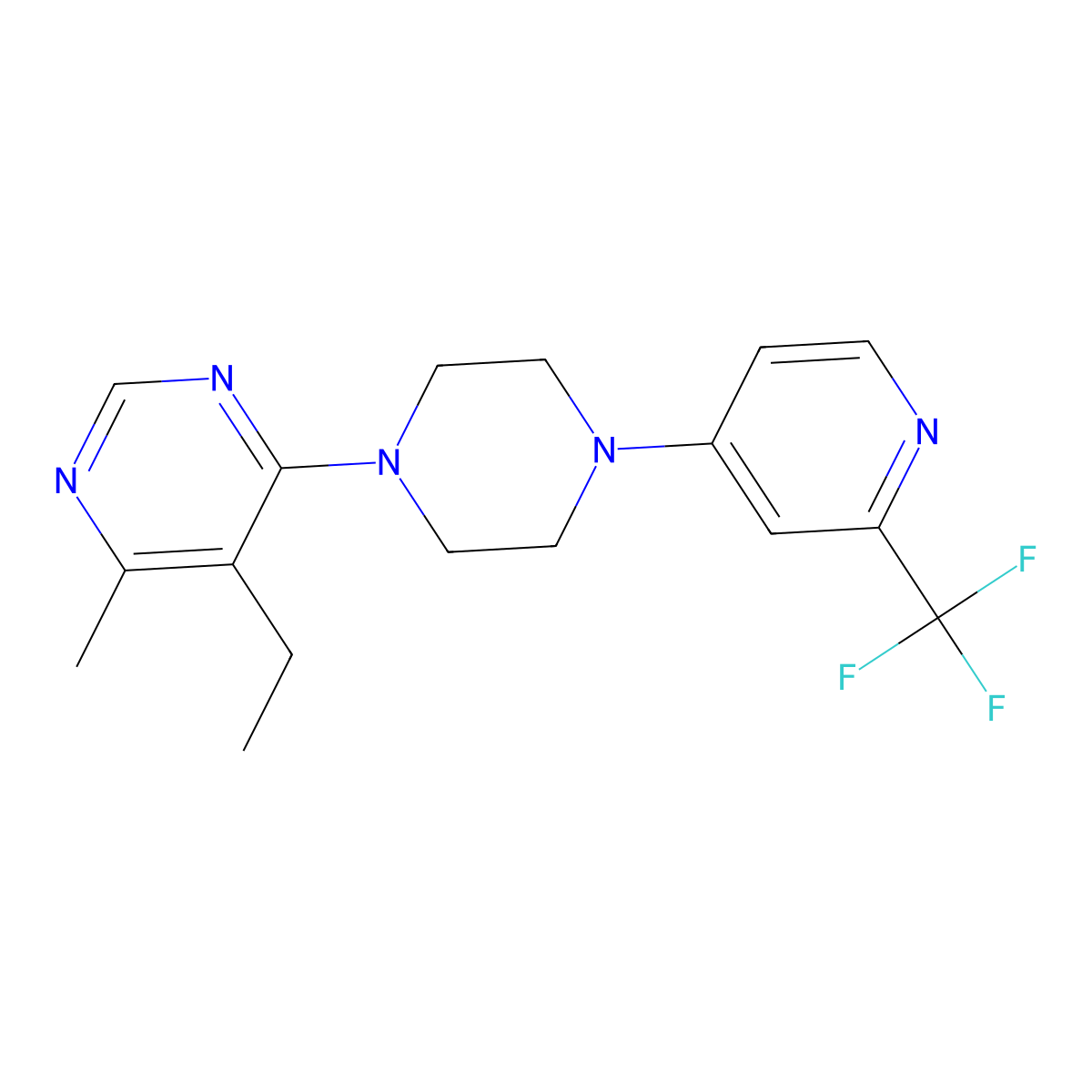 5-Ethyl-4-methyl-6-{4-[2-(trifluoromethyl)pyridin-4-yl]piperazin-1-yl}pyrimidine molecular structure, CAS 2415525-07-2