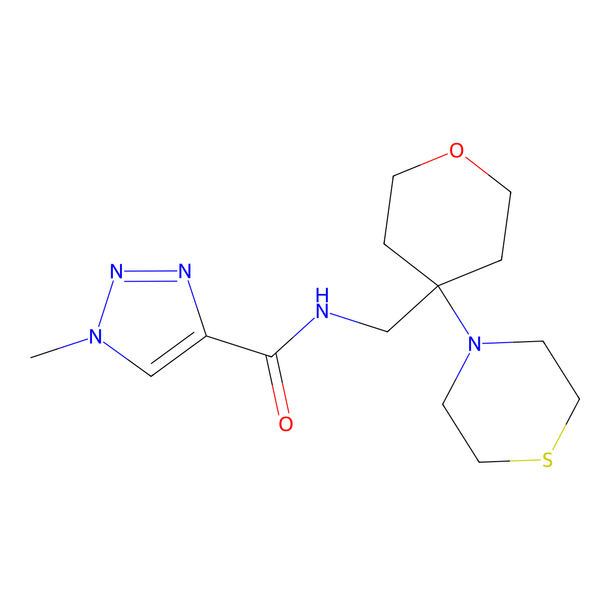 1-methyl-N-{[4-(thiomorpholin-4-yl)oxan-4-yl]methyl}-1H-1,2,3-triazole-4-carboxamide molecular structure, CAS 2415525-08-3