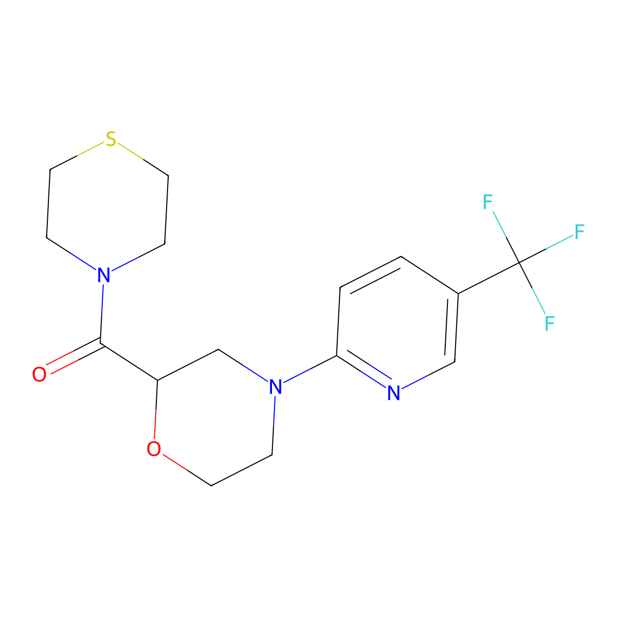 2-(Thiomorpholine-4-carbonyl)-4-[5-(trifluoromethyl)pyridin-2-yl]morpholine molecular structure, CAS 2415525-14-1