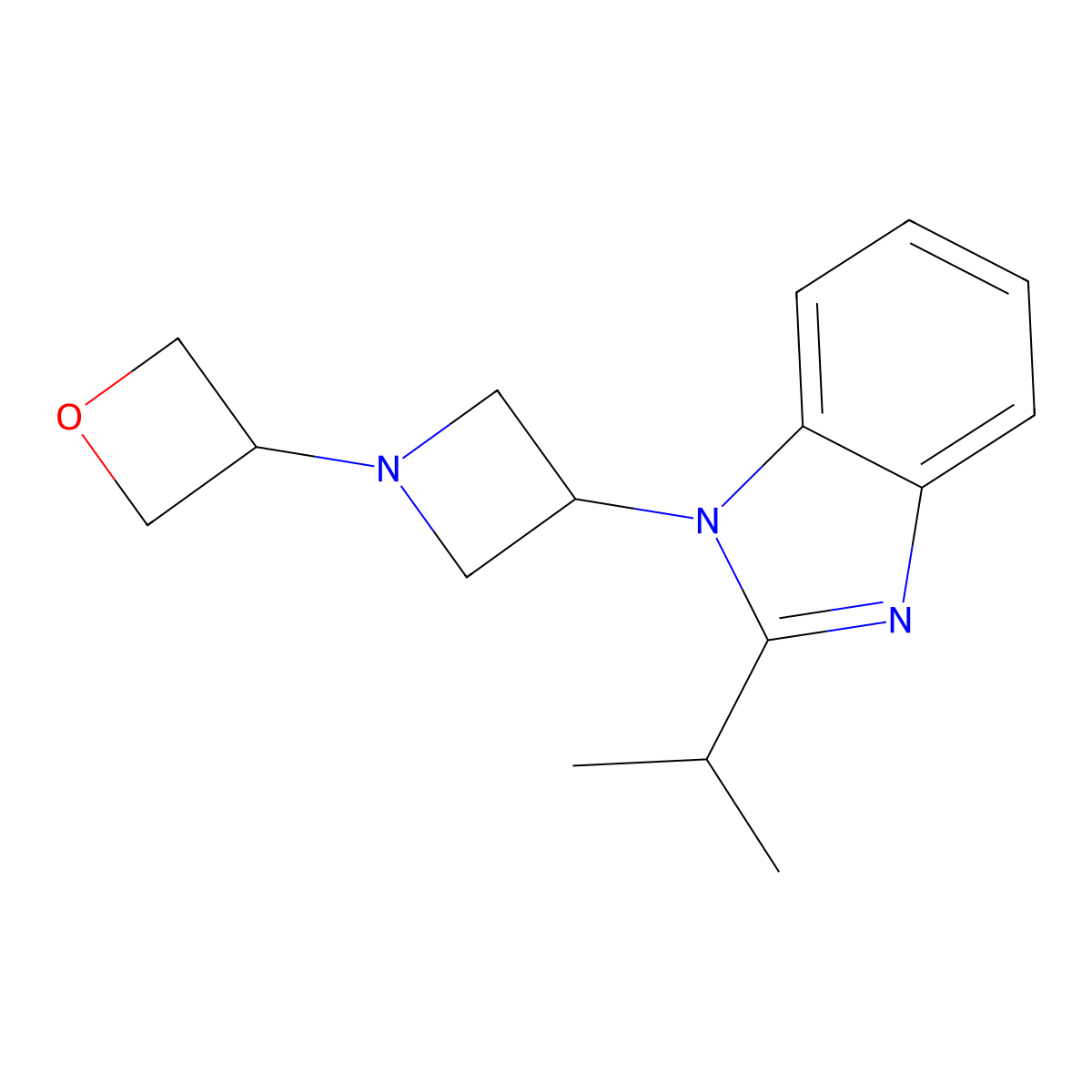 1-[1-(oxetan-3-yl)azetidin-3-yl]-2-(propan-2-yl)-1H-1,3-benzodiazole molecular structure, CAS 2415525-15-2