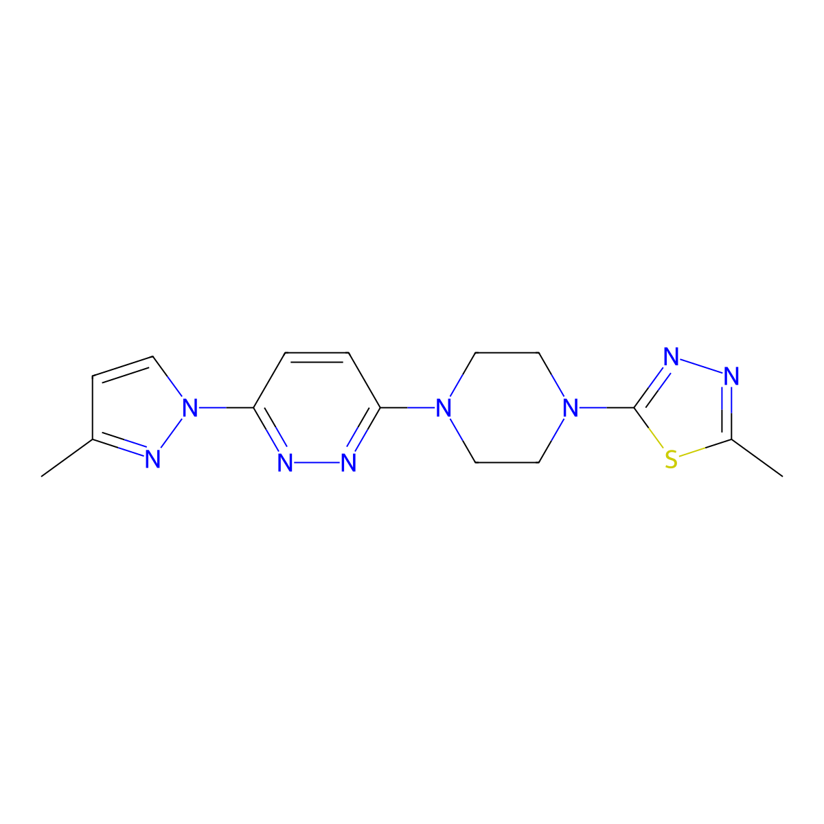 3-[4-(5-methyl-1,3,4-thiadiazol-2-yl)piperazin-1-yl]-6-(3-methyl-1H-pyrazol-1-yl)pyridazine molecular structure, CAS 2415525-22-1