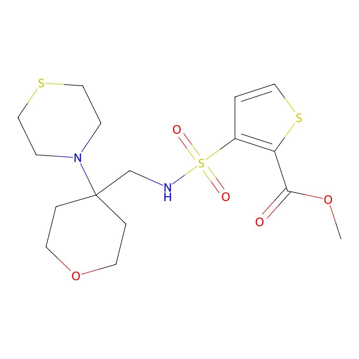 Methyl 3-({[4-(thiomorpholin-4-yl)oxan-4-yl]methyl}sulfamoyl)thiophene-2-carboxylate molecular structure, CAS 2415525-24-3