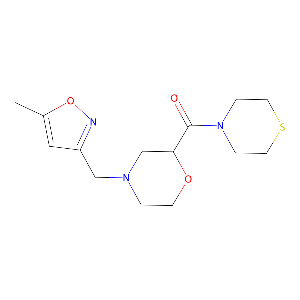 4-[(5-Methyl-1,2-oxazol-3-yl)methyl]-2-(thiomorpholine-4-carbonyl)morpholine molecular structure, CAS 2415525-27-6