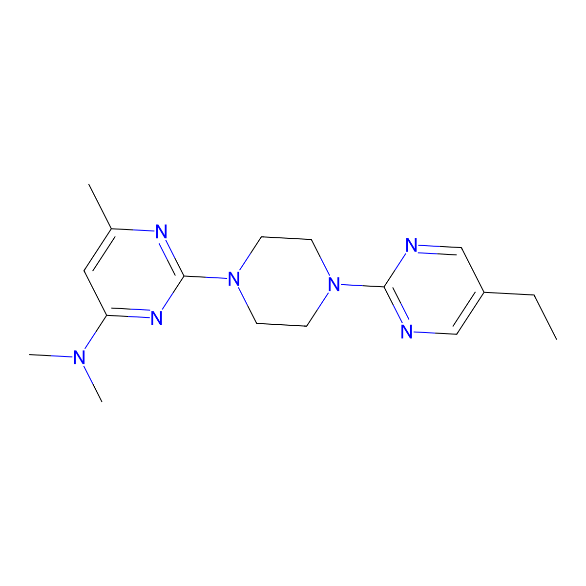 2-[4-(5-Ethylpyrimidin-2-yl)piperazin-1-yl]-N,N,6-trimethylpyrimidin-4-amine molecular structure, CAS 2415525-31-2