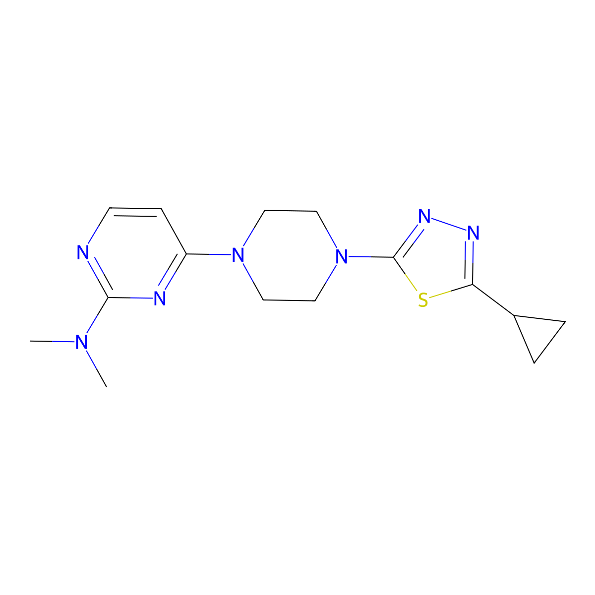 4-[4-(5-Cyclopropyl-1,3,4-thiadiazol-2-yl)piperazin-1-yl]-N,N-dimethylpyrimidin-2-amine molecular structure, CAS 2415525-36-7