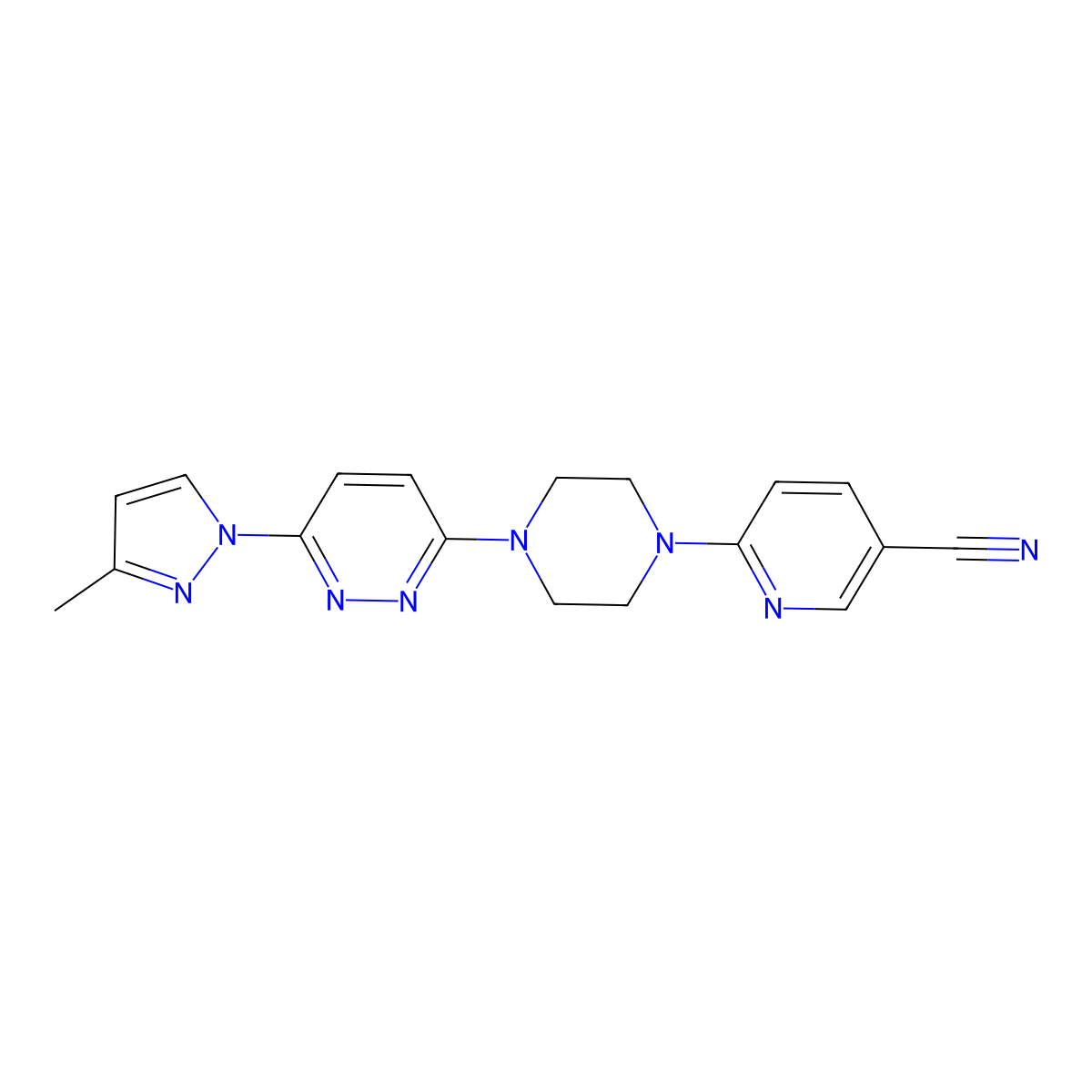 6-{4-[6-(3-methyl-1H-pyrazol-1-yl)pyridazin-3-yl]piperazin-1-yl}pyridine-3-carbonitrile molecular structure, CAS 2415525-38-9