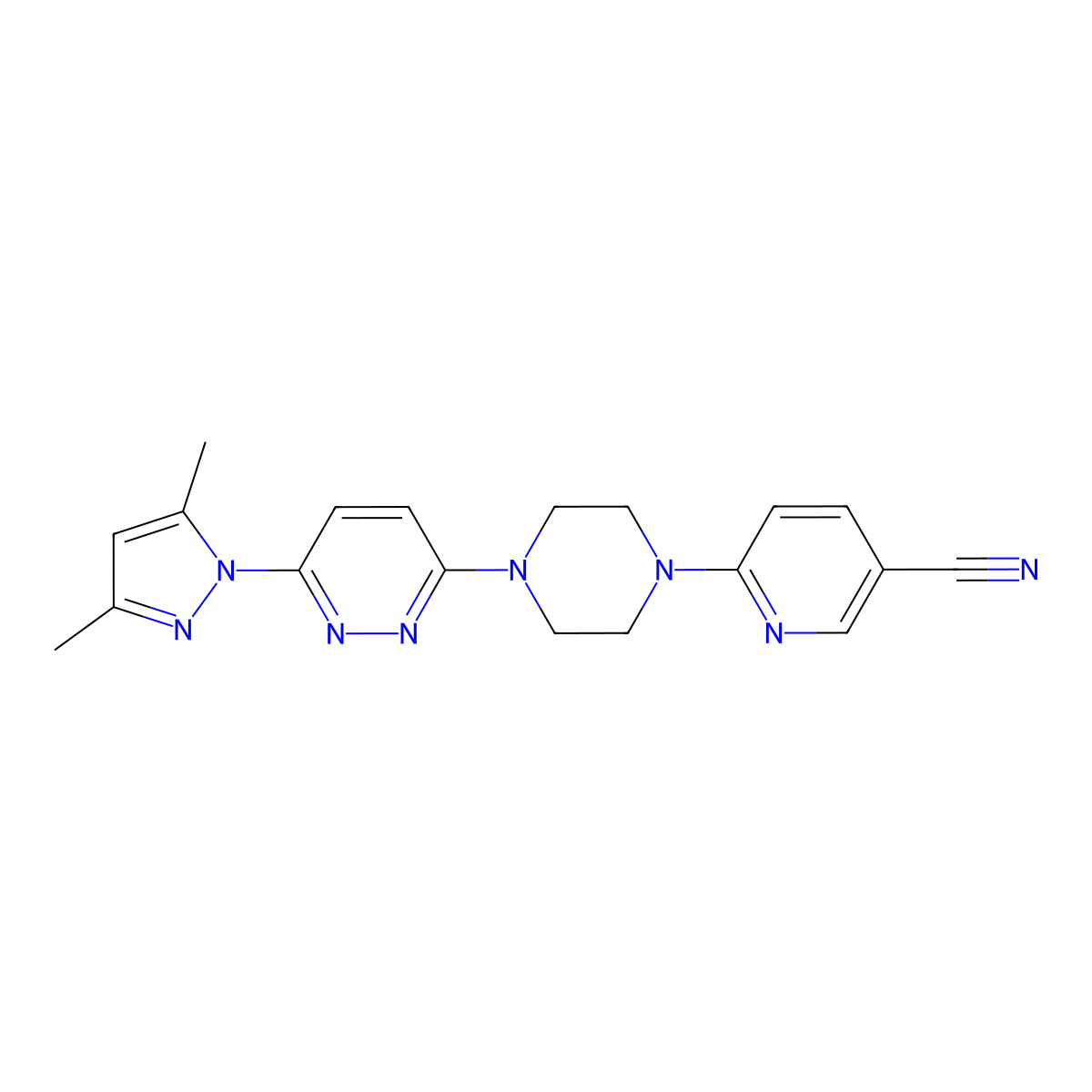 6-{4-[6-(3,5-dimethyl-1H-pyrazol-1-yl)pyridazin-3-yl]piperazin-1-yl}pyridine-3-carbonitrile molecular structure, CAS 2415525-44-7