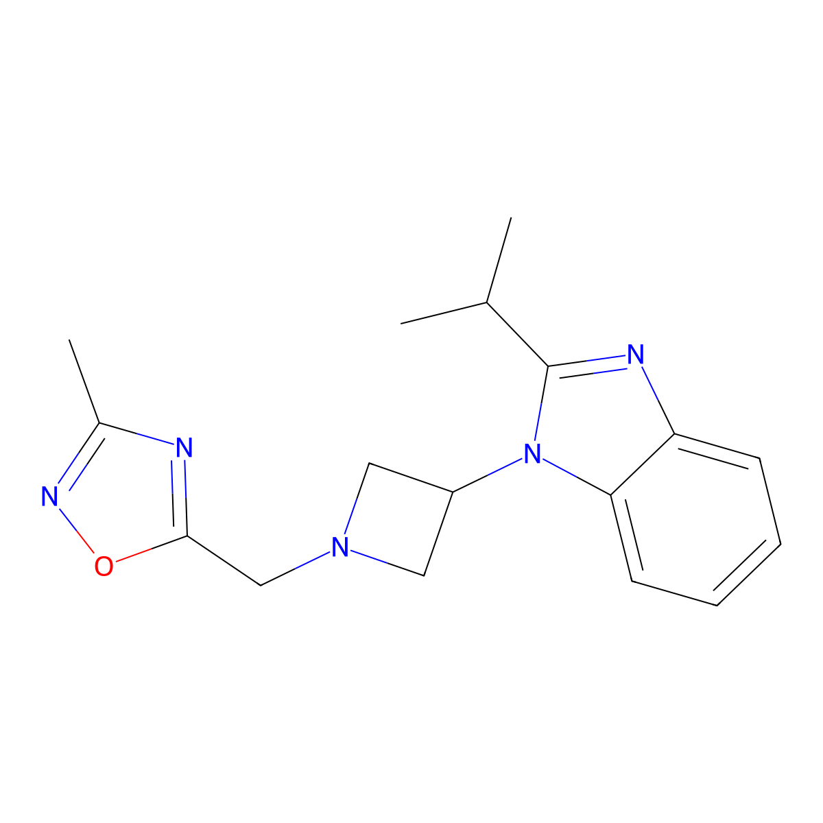 1-{1-[(3-methyl-1,2,4-oxadiazol-5-yl)methyl]azetidin-3-yl}-2-(propan-2-yl)-1H-1,3-benzodiazole molecular structure, CAS 2415525-47-0