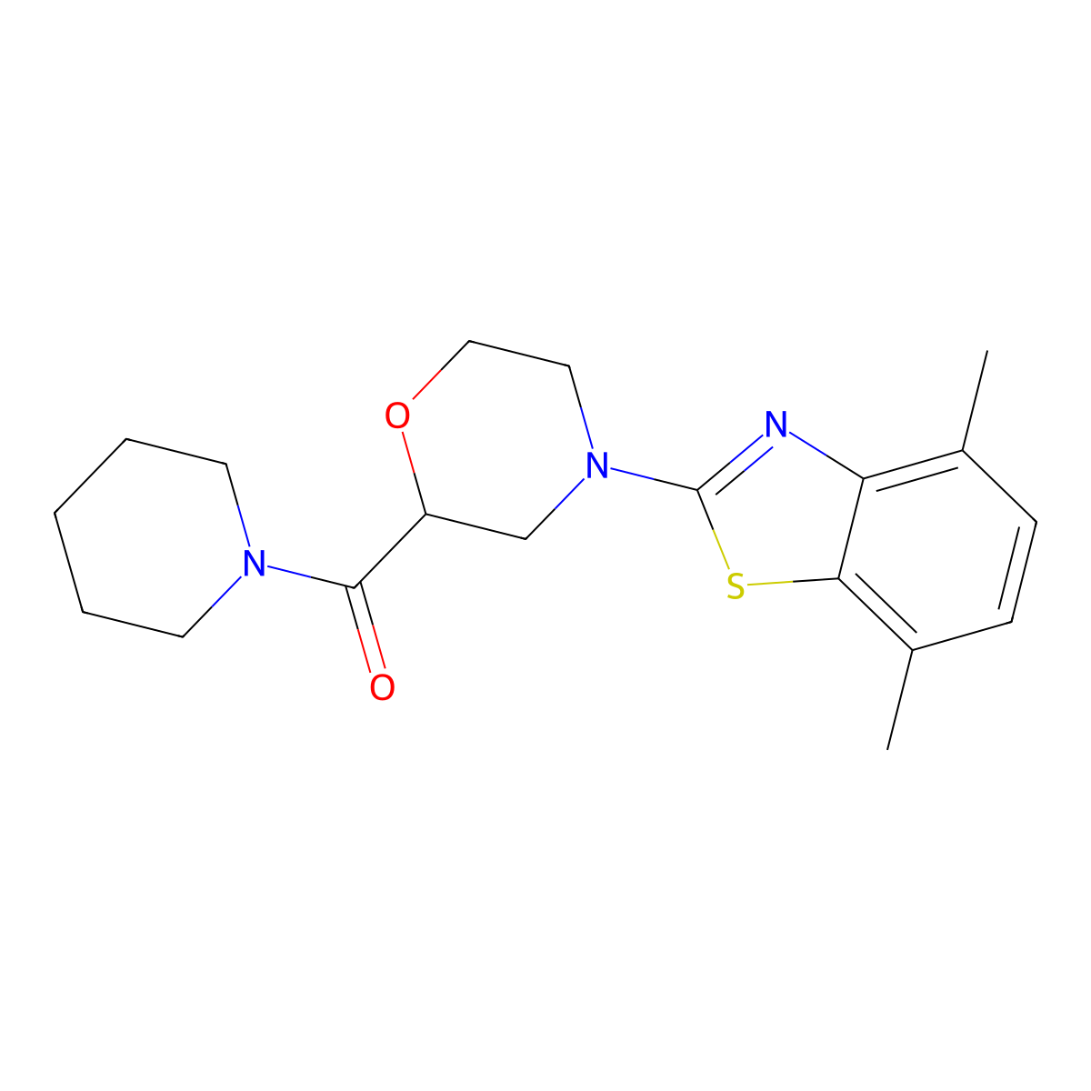 4,7-Dimethyl-2-[2-(piperidine-1-carbonyl)morpholin-4-yl]-1,3-benzothiazole molecular structure, CAS 2415525-48-1