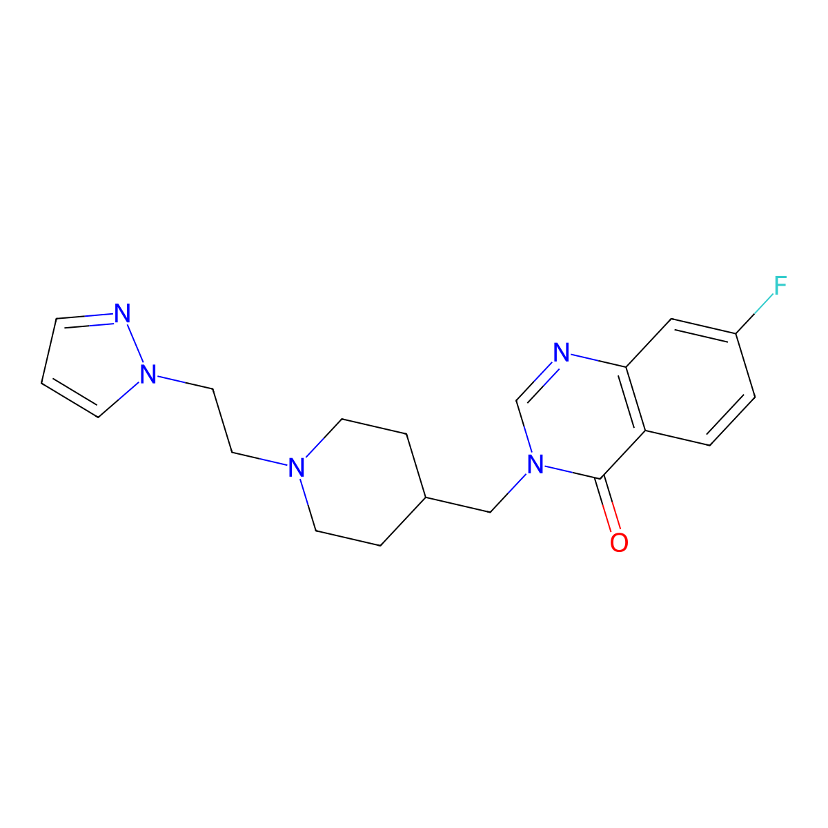 7-fluoro-3-({1-[2-(1H-pyrazol-1-yl)ethyl]piperidin-4-yl}methyl)-3,4-dihydroquinazolin-4-one molecular structure, CAS 2415525-54-9