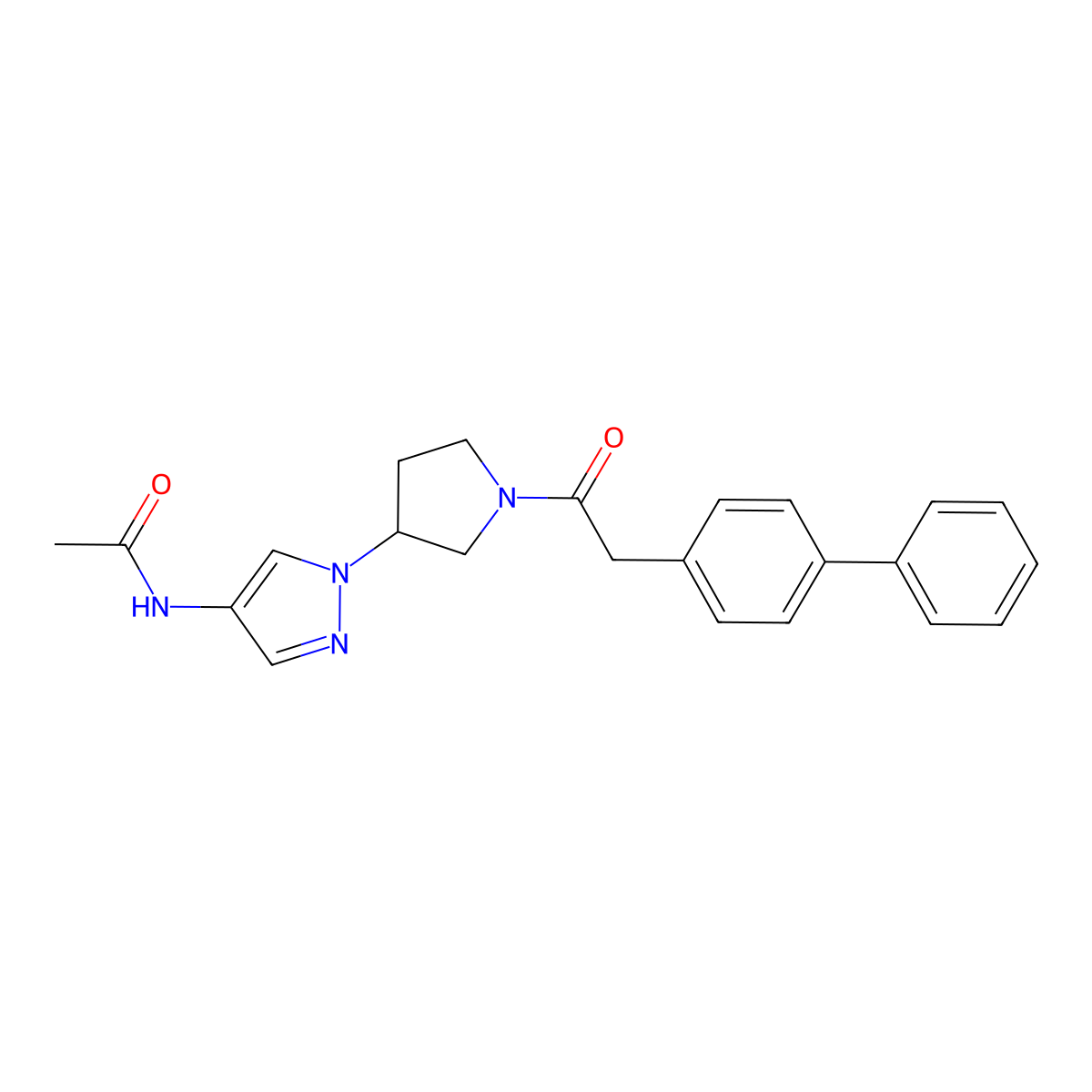 N-{1-[1-(2-{[1,1'-biphenyl]-4-yl}acetyl)pyrrolidin-3-yl]-1H-pyrazol-4-yl}acetamide molecular structure, CAS 2415525-56-1