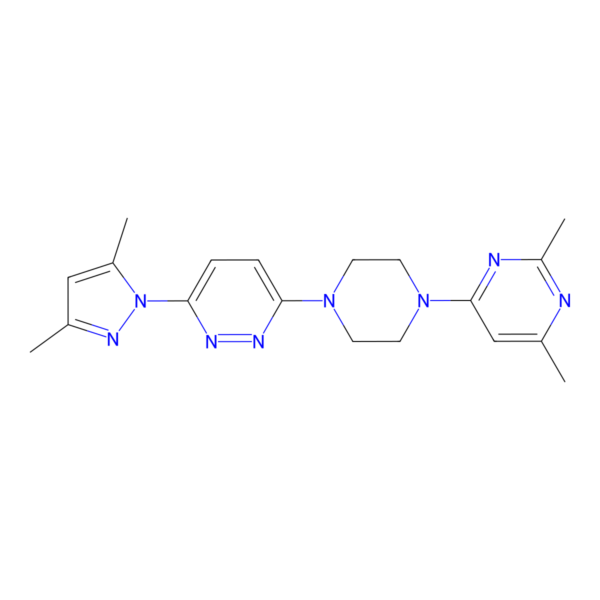4-{4-[6-(3,5-dimethyl-1H-pyrazol-1-yl)pyridazin-3-yl]piperazin-1-yl}-2,6-dimethylpyrimidine molecular structure, CAS 2415525-60-7