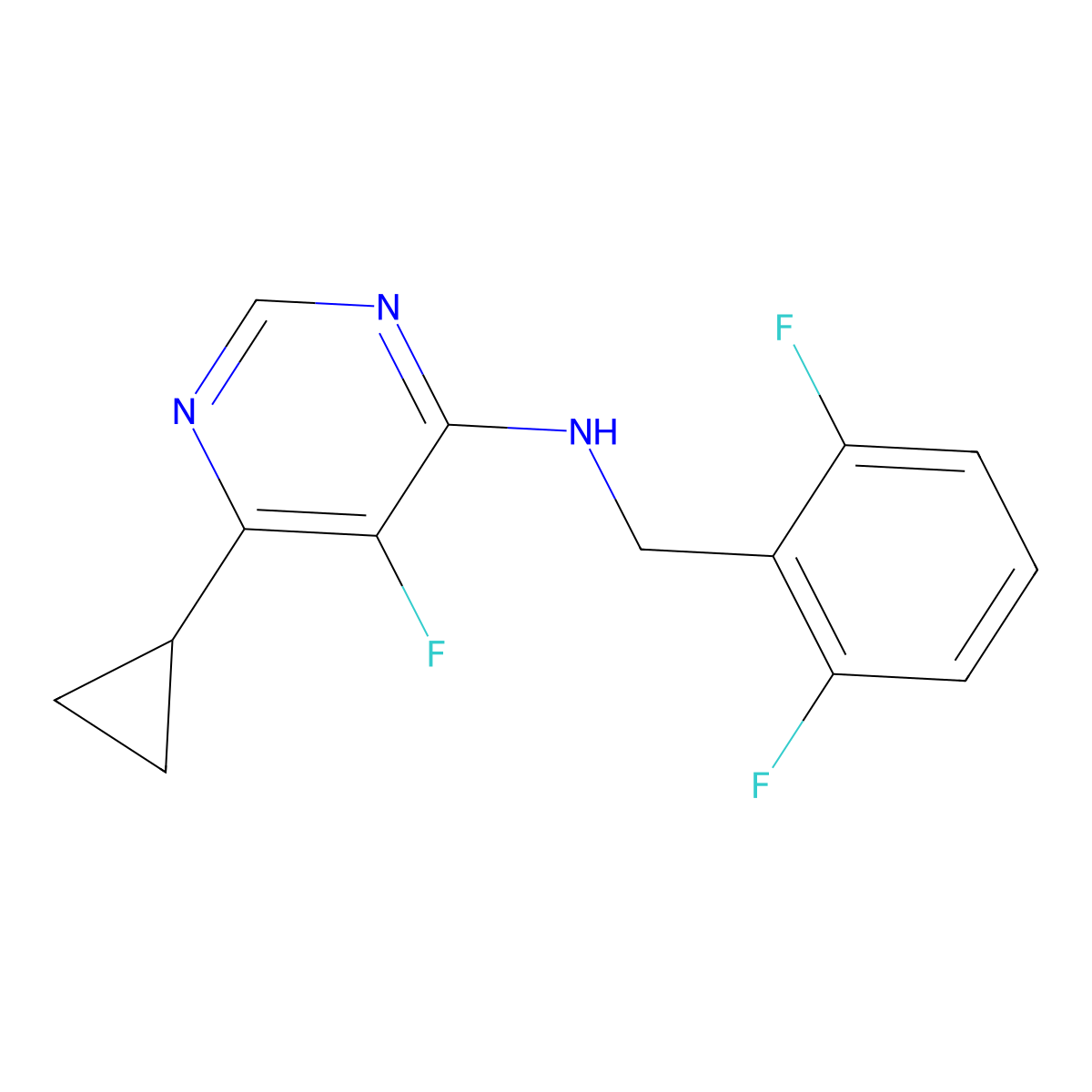 6-cyclopropyl-N-[(2,6-difluorophenyl)methyl]-5-fluoropyrimidin-4-amine molecular structure, CAS 2415525-61-8