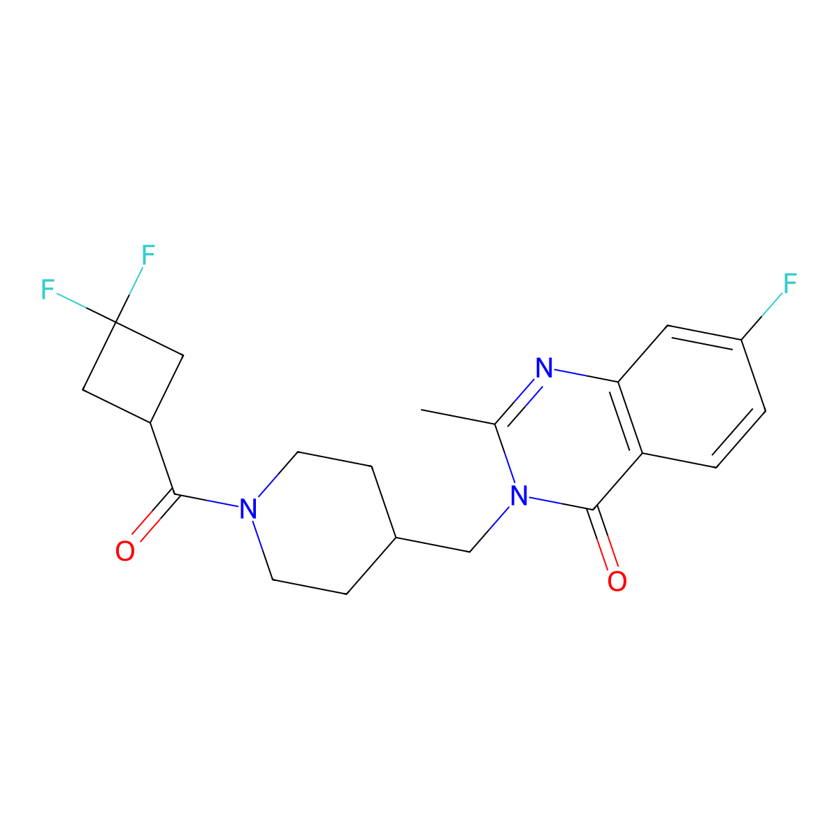 3-{[1-(3,3-Difluorocyclobutanecarbonyl)piperidin-4-yl]methyl}-7-fluoro-2-methyl-3,4-dihydroquinazolin-4-one molecular structure, CAS 2415525-63-0