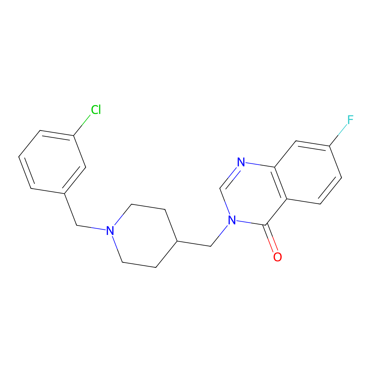 3-({1-[(3-Chlorophenyl)methyl]piperidin-4-yl}methyl)-7-fluoro-3,4-dihydroquinazolin-4-one molecular structure, CAS 2415525-65-2