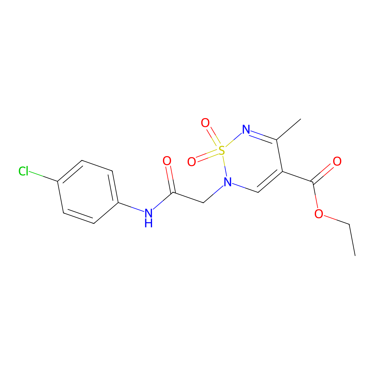 ethyl 2-{[(4-chlorophenyl)carbamoyl]methyl}-5-methyl-1,1-dioxo-2H-1lambda6,2,6-thiadiazine-4-carboxylate molecular structure, CAS 2415525-68-5