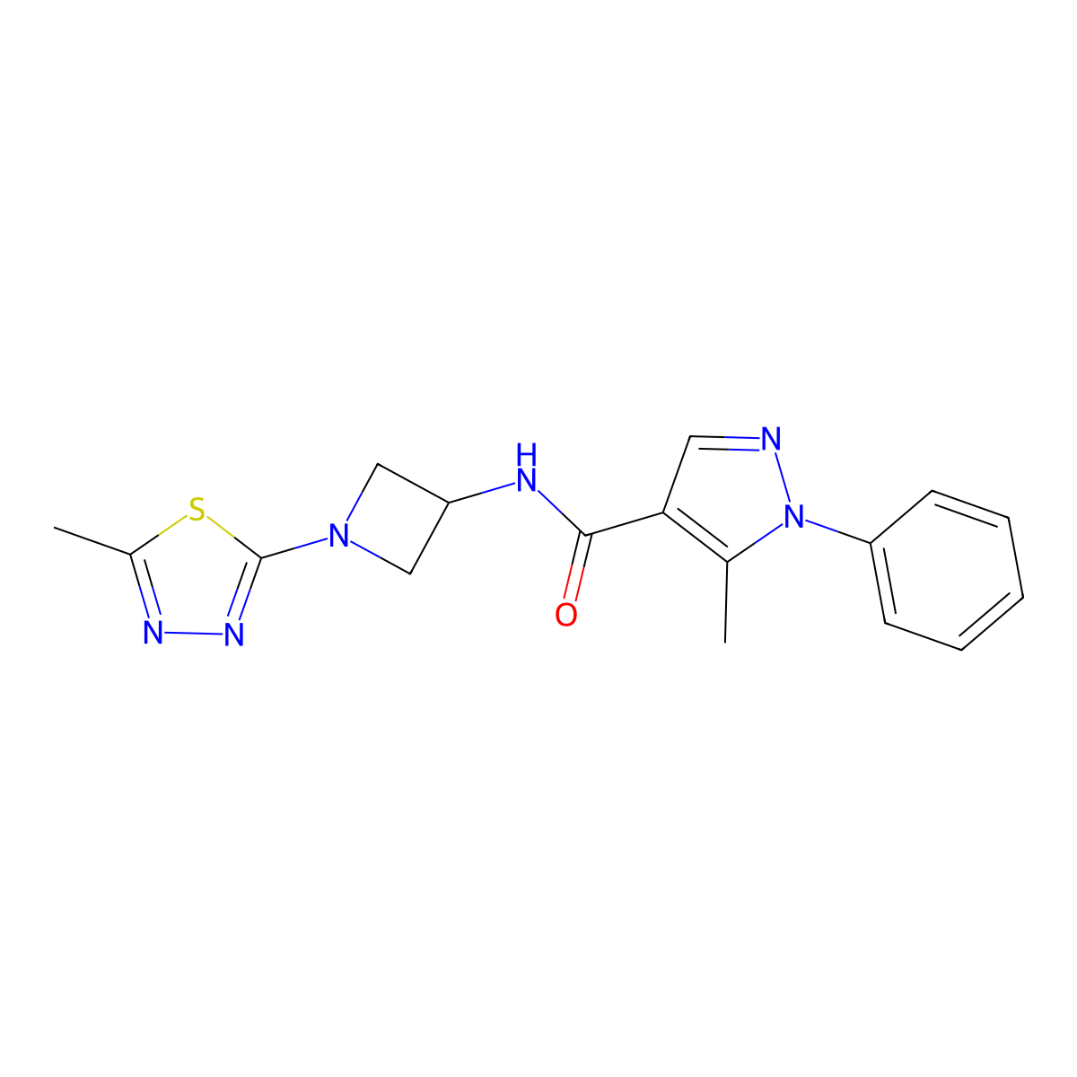 5-methyl-N-[1-(5-methyl-1,3,4-thiadiazol-2-yl)azetidin-3-yl]-1-phenyl-1H-pyrazole-4-carboxamide molecular structure, CAS 2415525-69-6