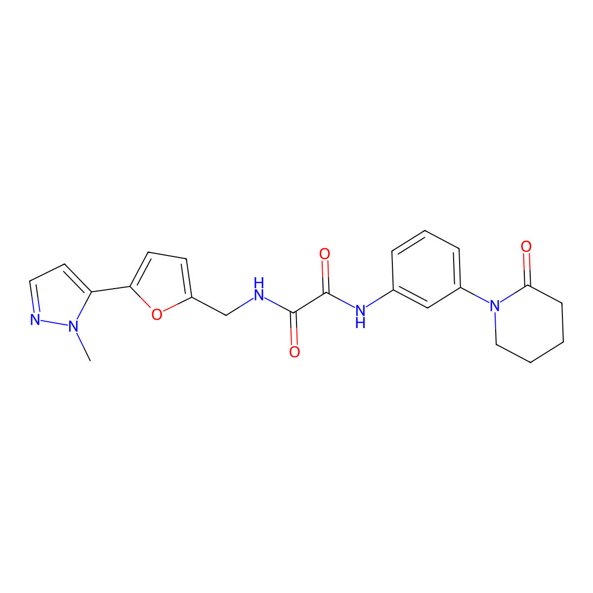 N-{[5-(1-methyl-1H-pyrazol-5-yl)furan-2-yl]methyl}-N'-[3-(2-oxopiperidin-1-yl)phenyl]ethanediamide molecular structure, CAS 2415525-73-2