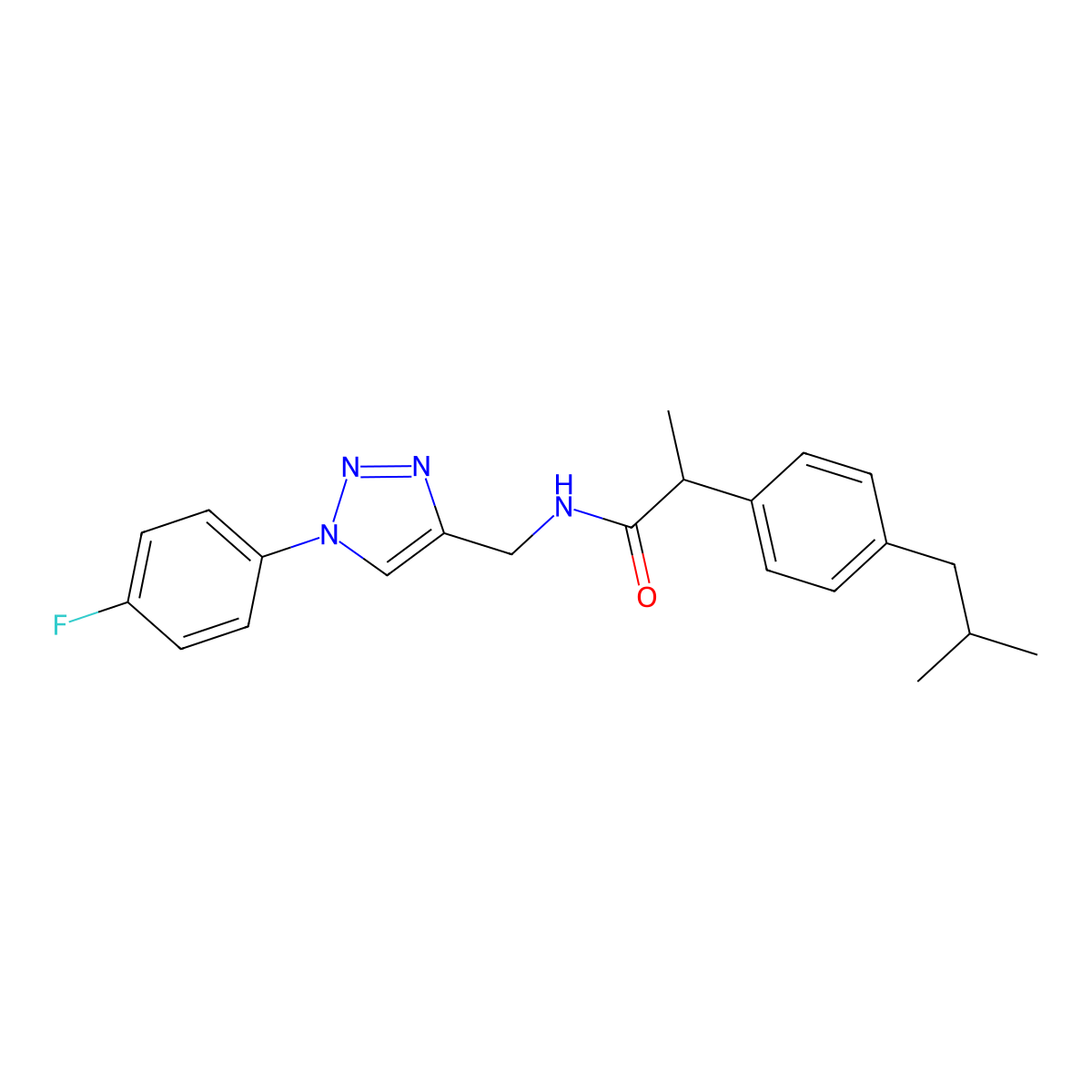 N-{[1-(4-fluorophenyl)-1H-1,2,3-triazol-4-yl]methyl}-2-[4-(2-methylpropyl)phenyl]propanamide molecular structure, CAS 2415525-77-6