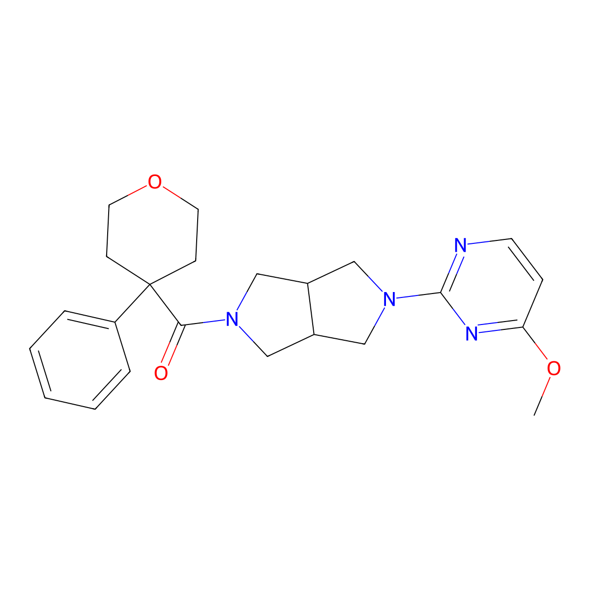 4-Methoxy-2-[5-(4-phenyloxane-4-carbonyl)-octahydropyrrolo[3,4-c]pyrrol-2-yl]pyrimidine molecular structure, CAS 2415525-82-3