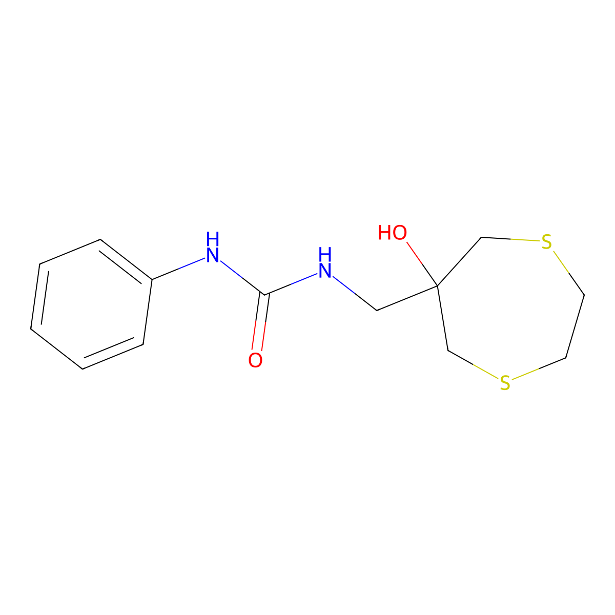 1-[(6-Hydroxy-1,4-dithiepan-6-yl)methyl]-3-phenylurea molecular structure, CAS 2415525-87-8