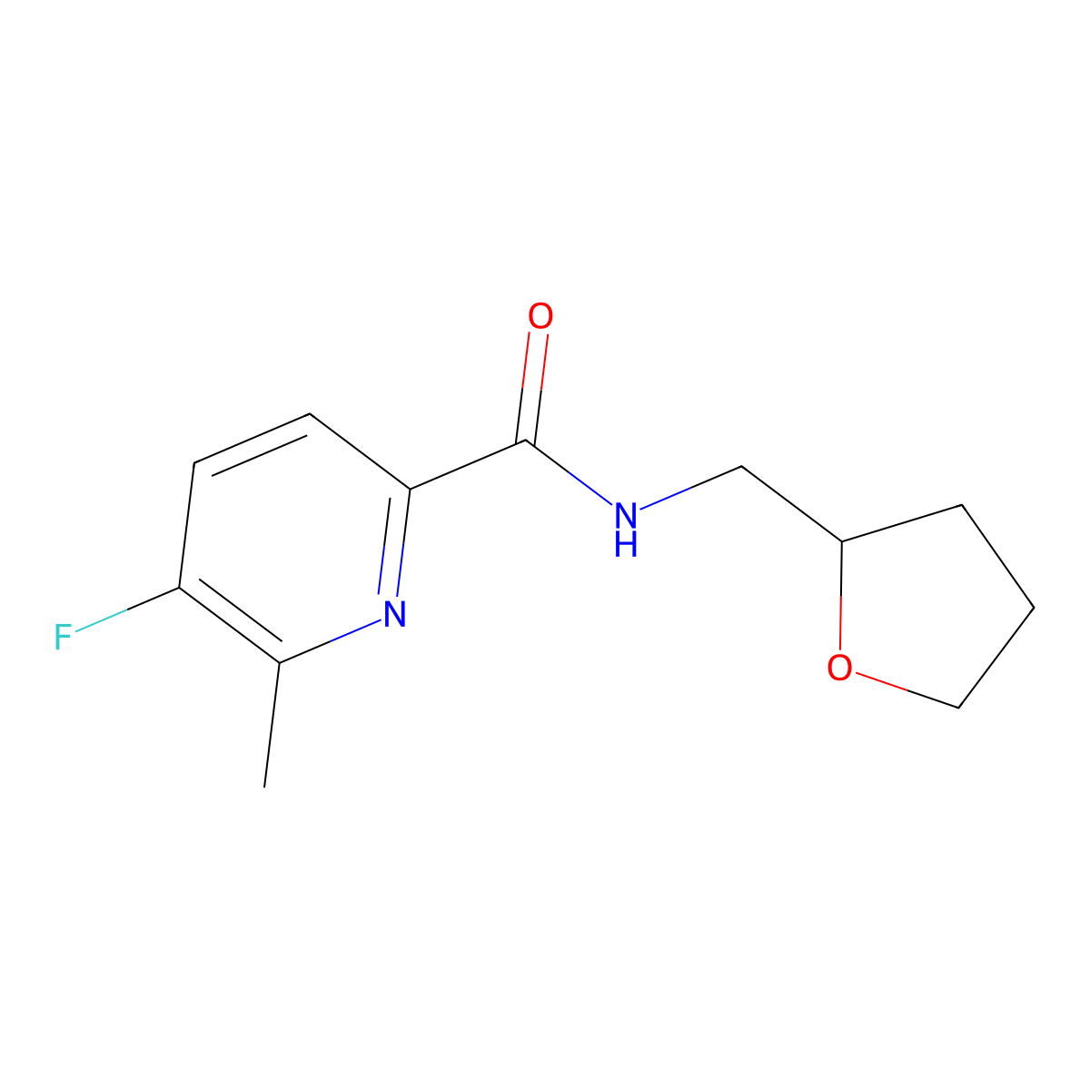 5-fluoro-6-methyl-N-[(oxolan-2-yl)methyl]pyridine-2-carboxamide molecular structure, CAS 2415525-90-3