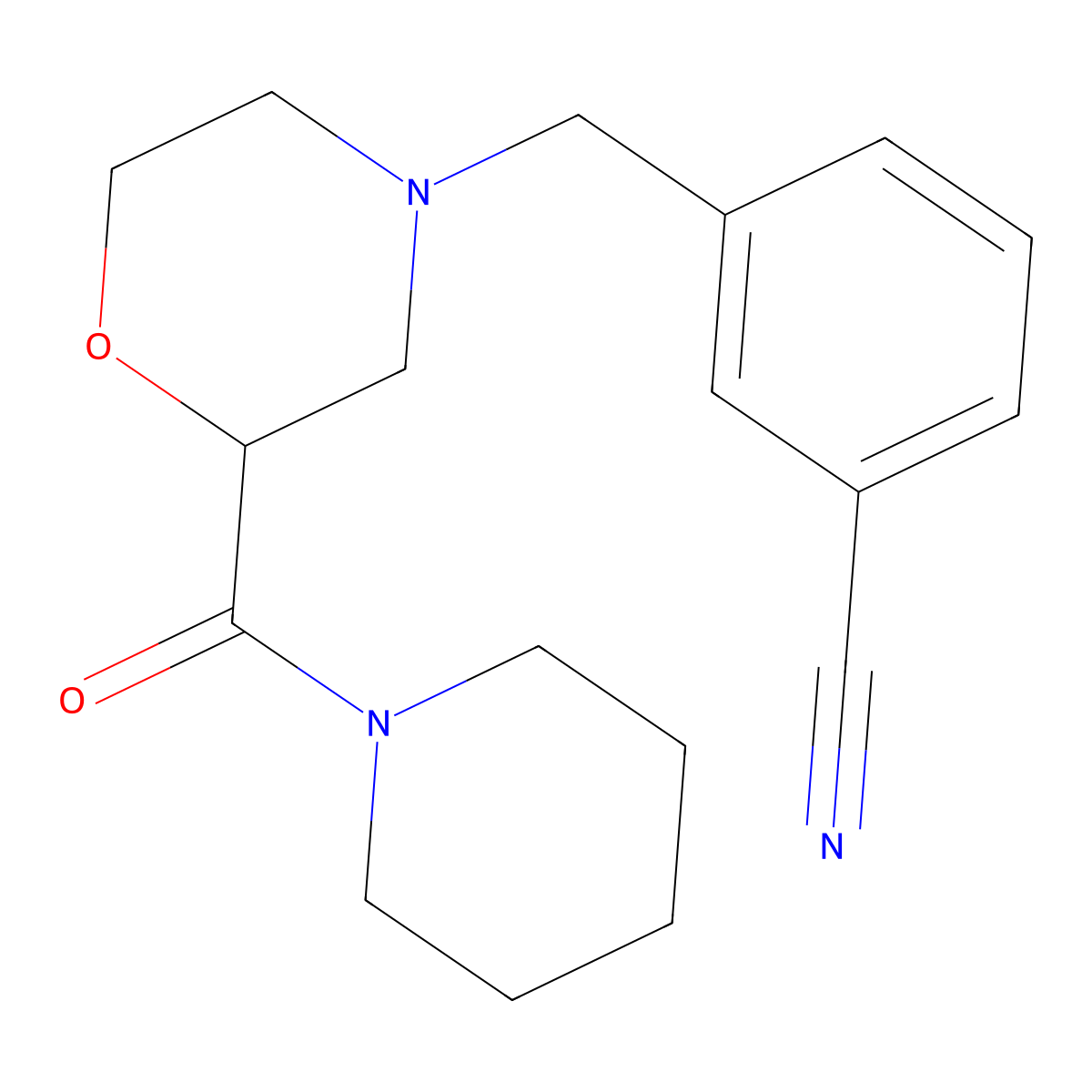 3-{[2-(Piperidine-1-carbonyl)morpholin-4-yl]methyl}benzonitrile molecular structure, CAS 2415525-91-4