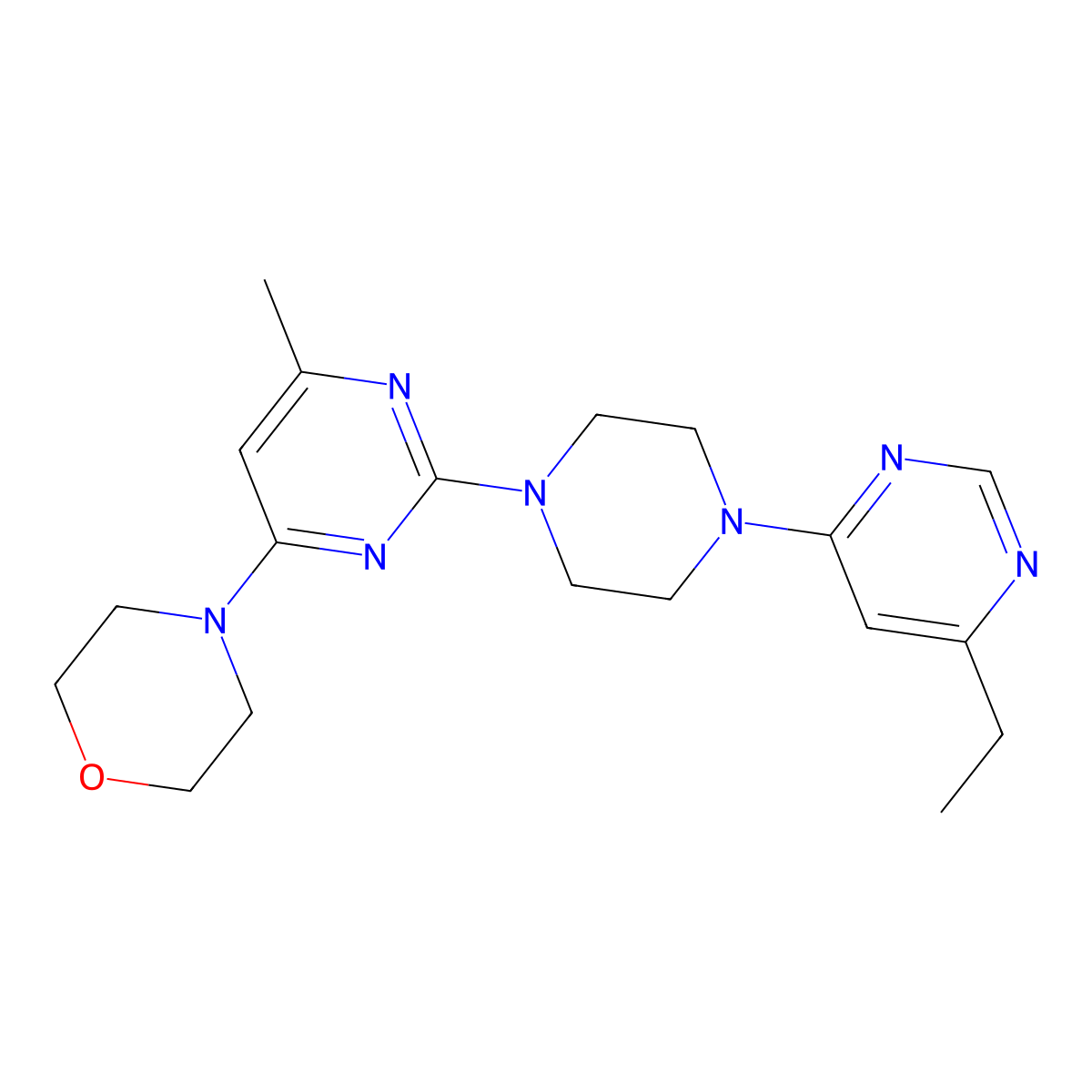 4-{2-[4-(6-Ethylpyrimidin-4-yl)piperazin-1-yl]-6-methylpyrimidin-4-yl}morpholine molecular structure, CAS 2415526-04-2