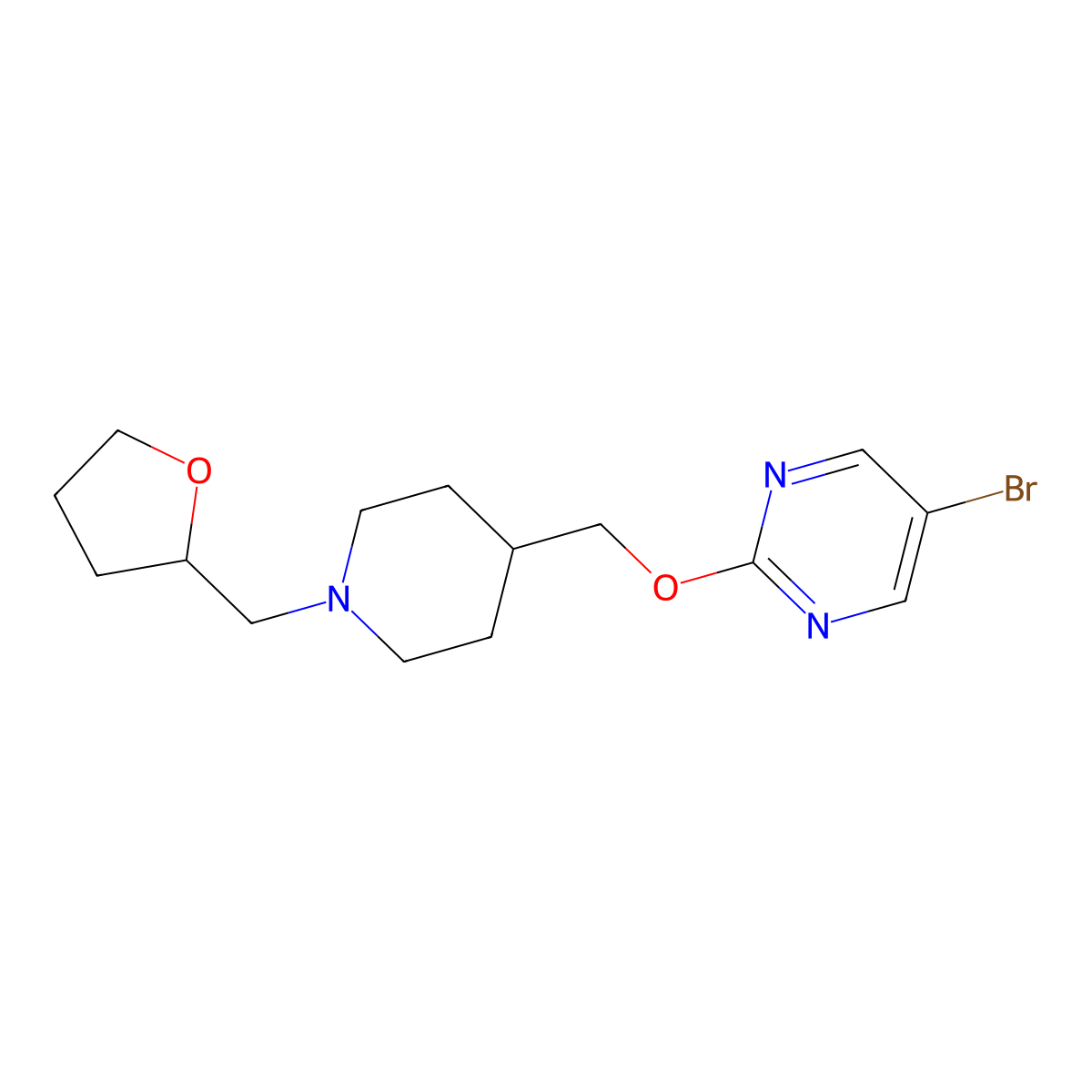 5-Bromo-2-({1-[(oxolan-2-yl)methyl]piperidin-4-yl}methoxy)pyrimidine molecular structure, CAS 2415526-05-3