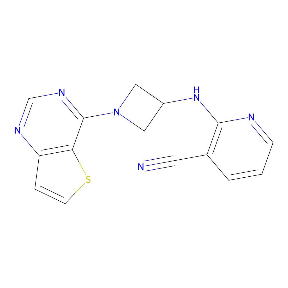 2-[(1-{Thieno[3,2-d]pyrimidin-4-yl}azetidin-3-yl)amino]pyridine-3-carbonitrile molecular structure, CAS 2415526-06-4
